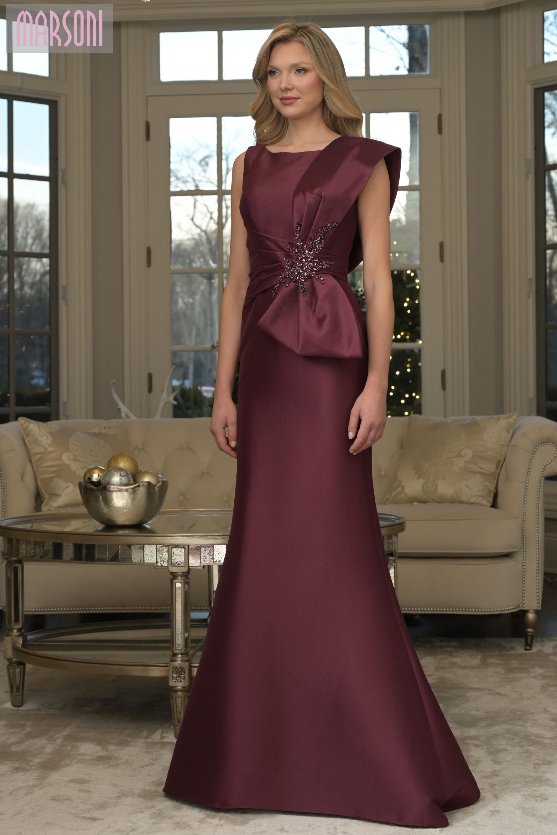 Marsoni by Colors -MV1359 Bateau Neck Mermaid Long Gown