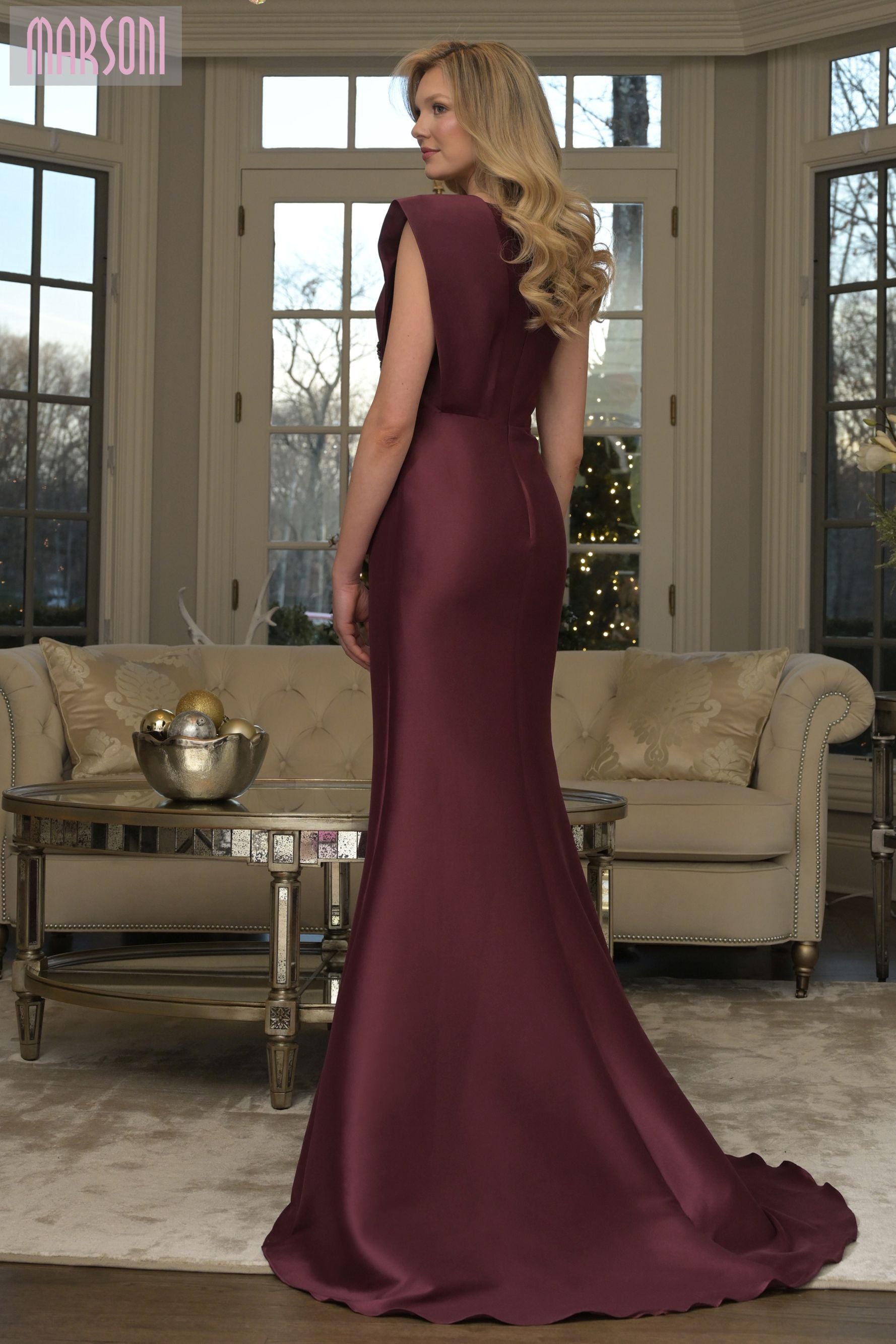 Marsoni by Colors -MV1359 Bateau Neck Mermaid Long Gown