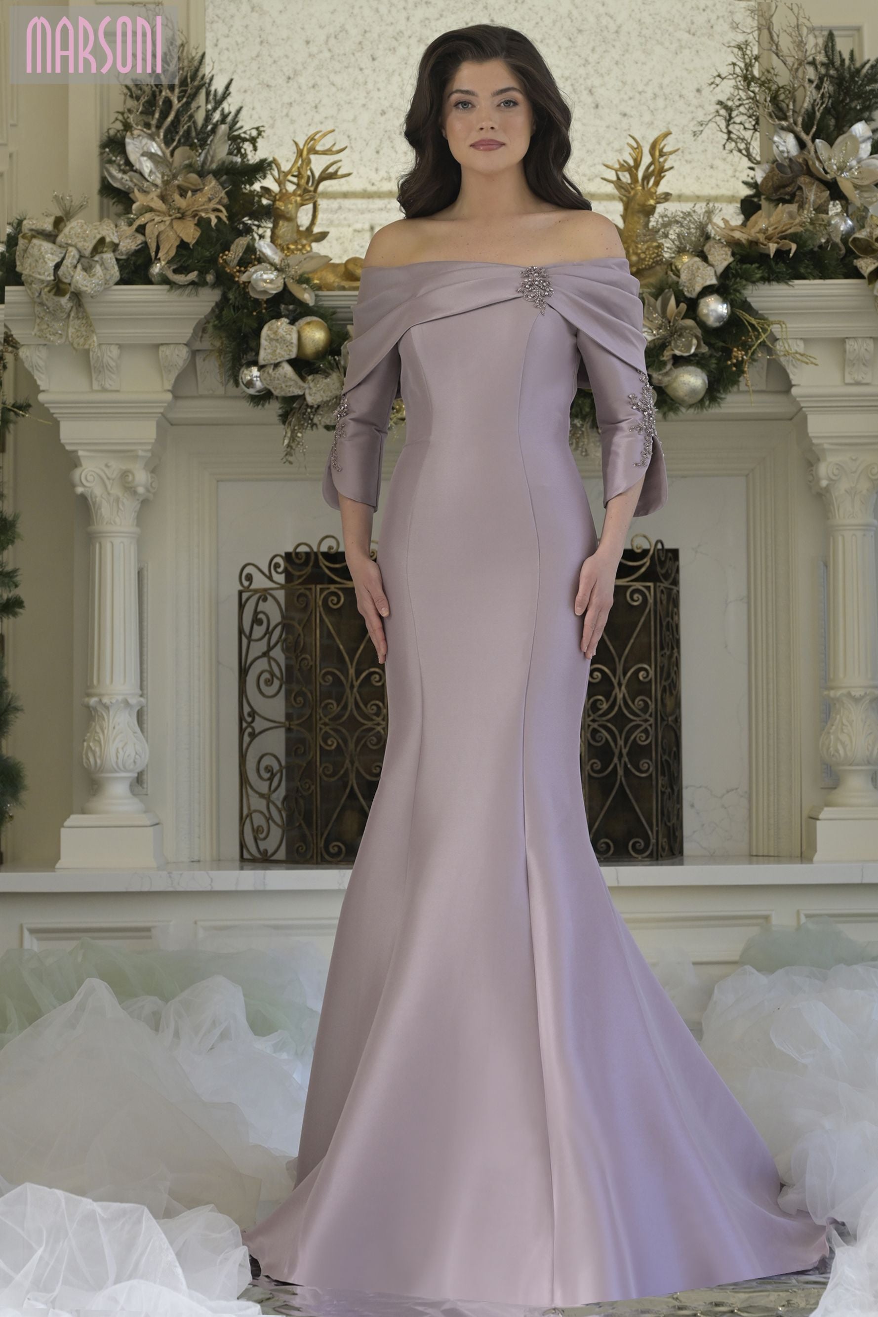 Marsoni by Colors -MV1360 Elegant Off-Shoulder Mermaid Gown