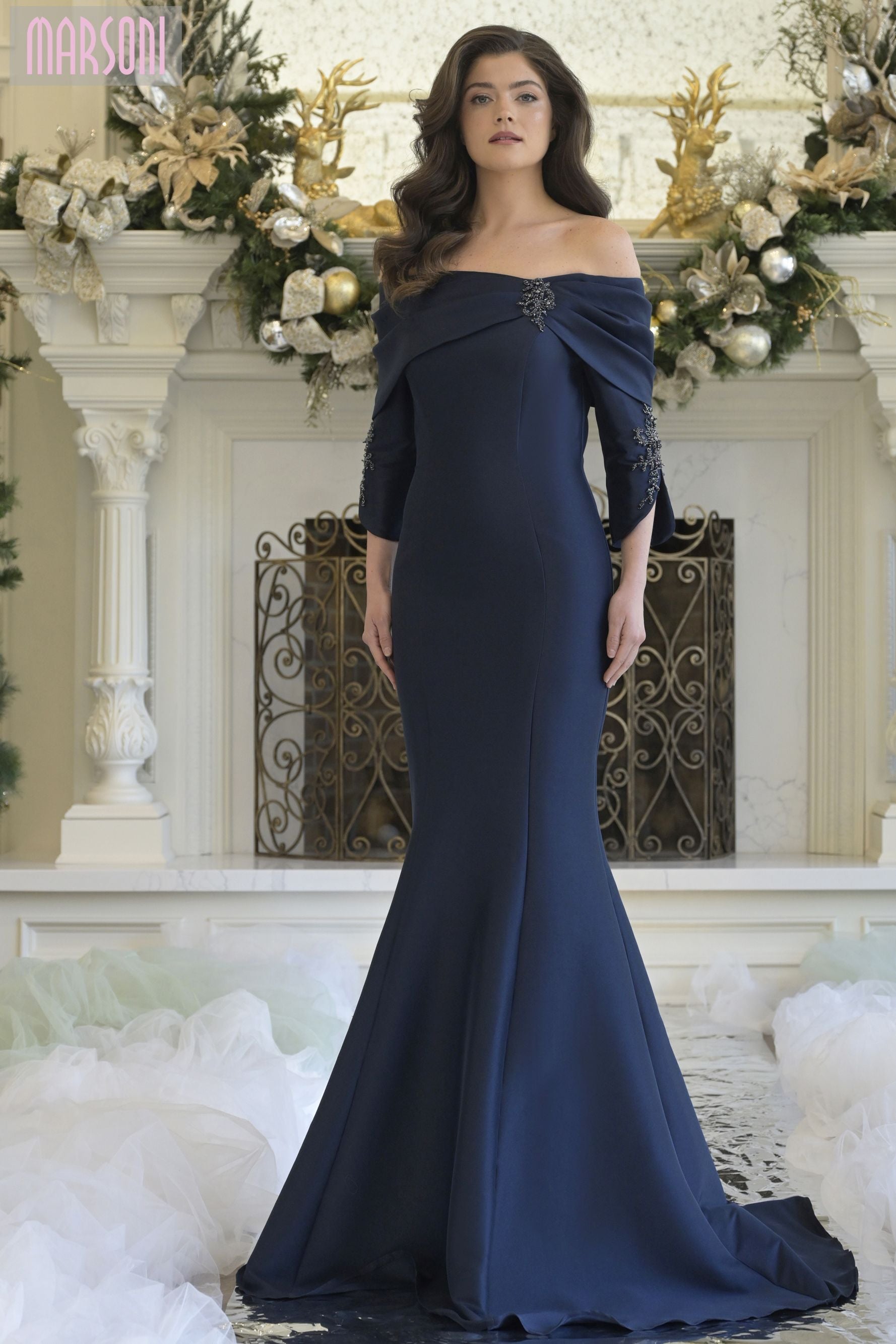 Marsoni by Colors -MV1360 Elegant Off-Shoulder Mermaid Gown