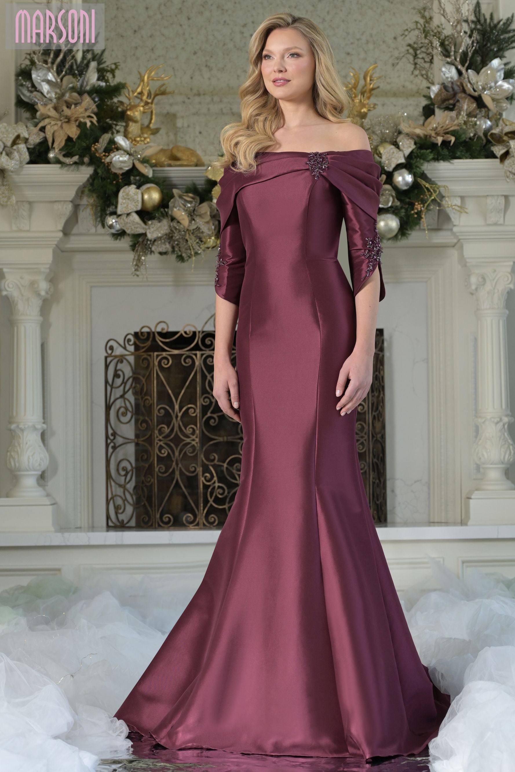 Marsoni by Colors -MV1360 Elegant Off-Shoulder Mermaid Gown