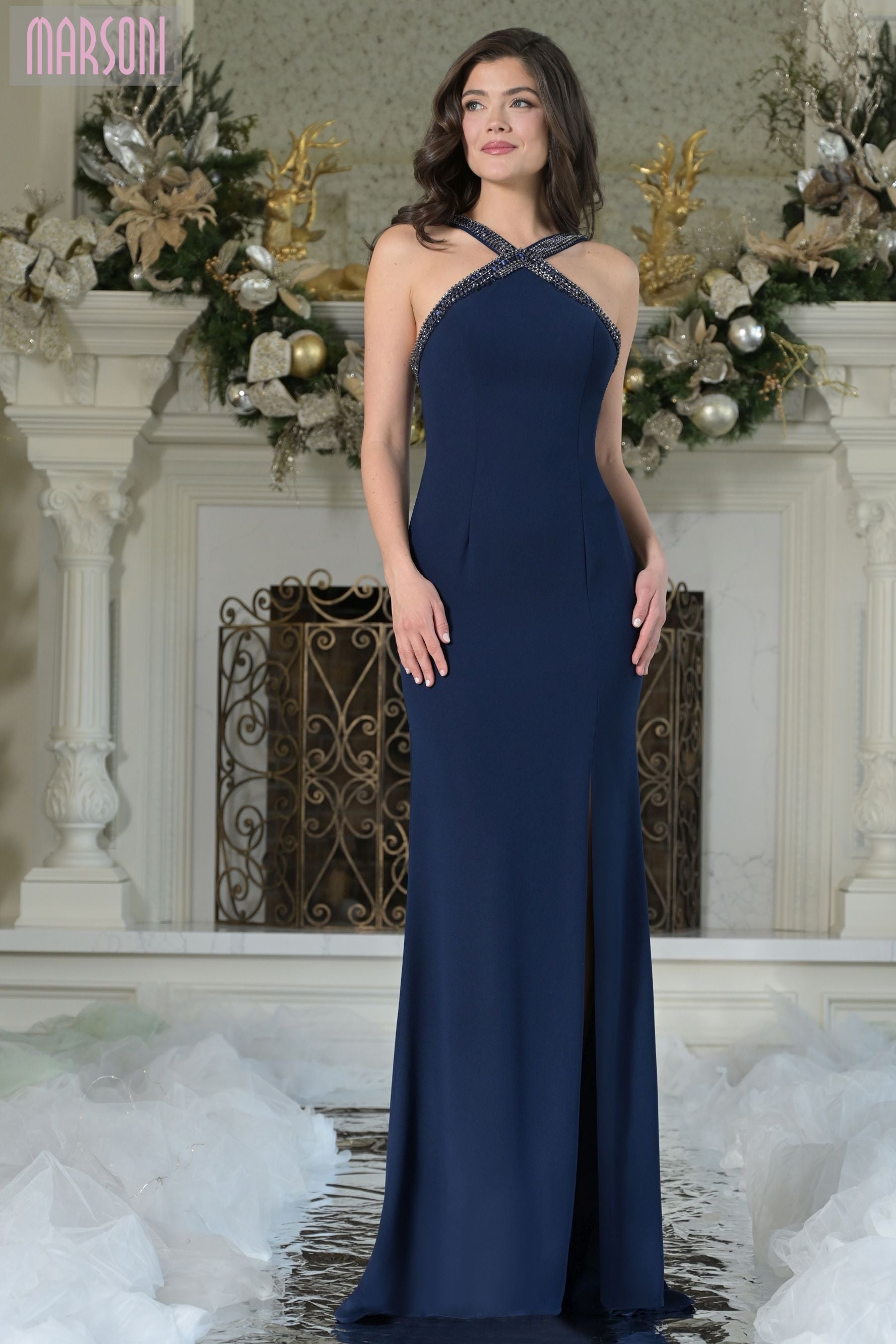 Marsoni by Colors -MV1363 Halter Neck Jewel Sheath Gown