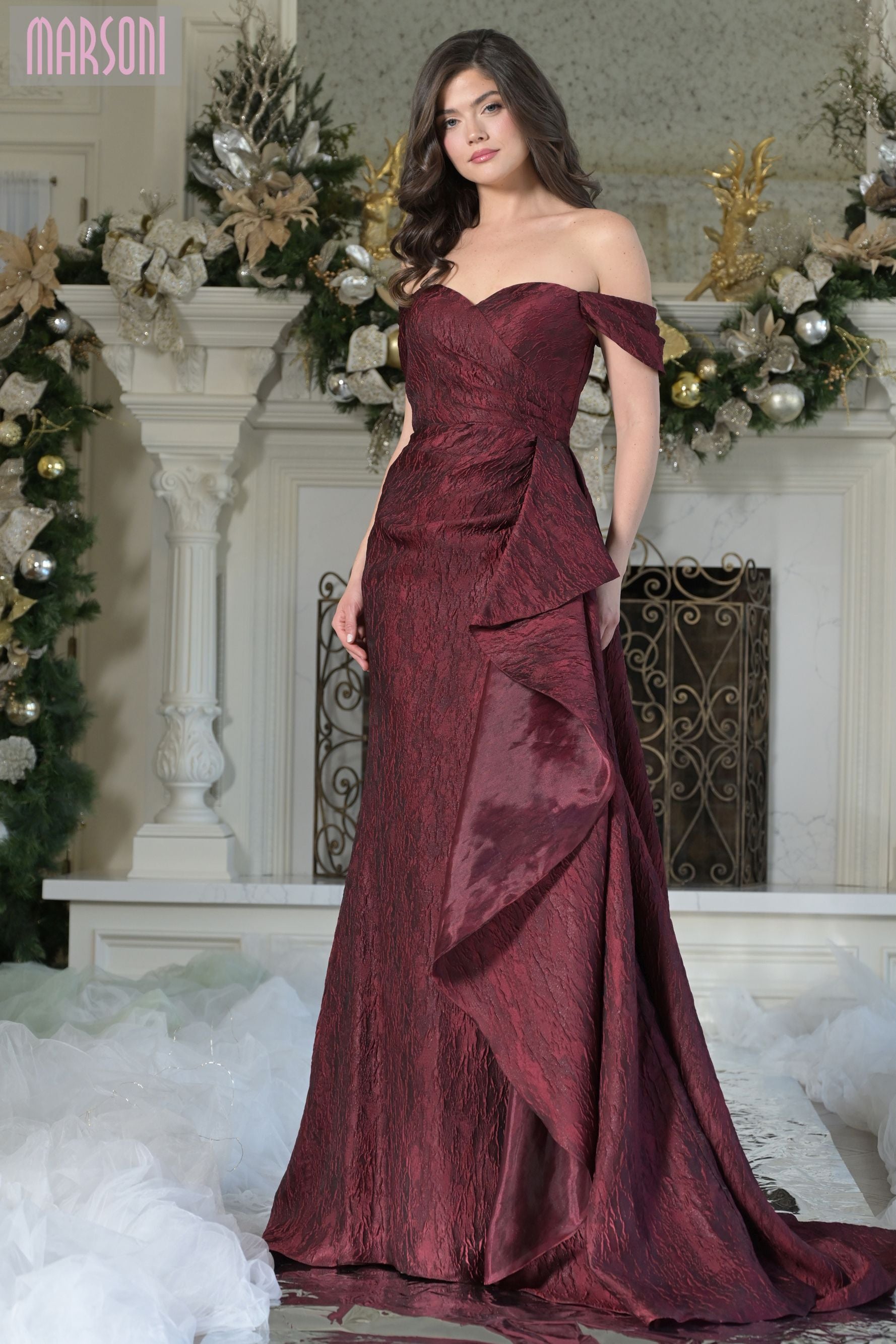 Marsoni by Colors -MV1365 Off Shoulder Sweetheart Sheath Gown