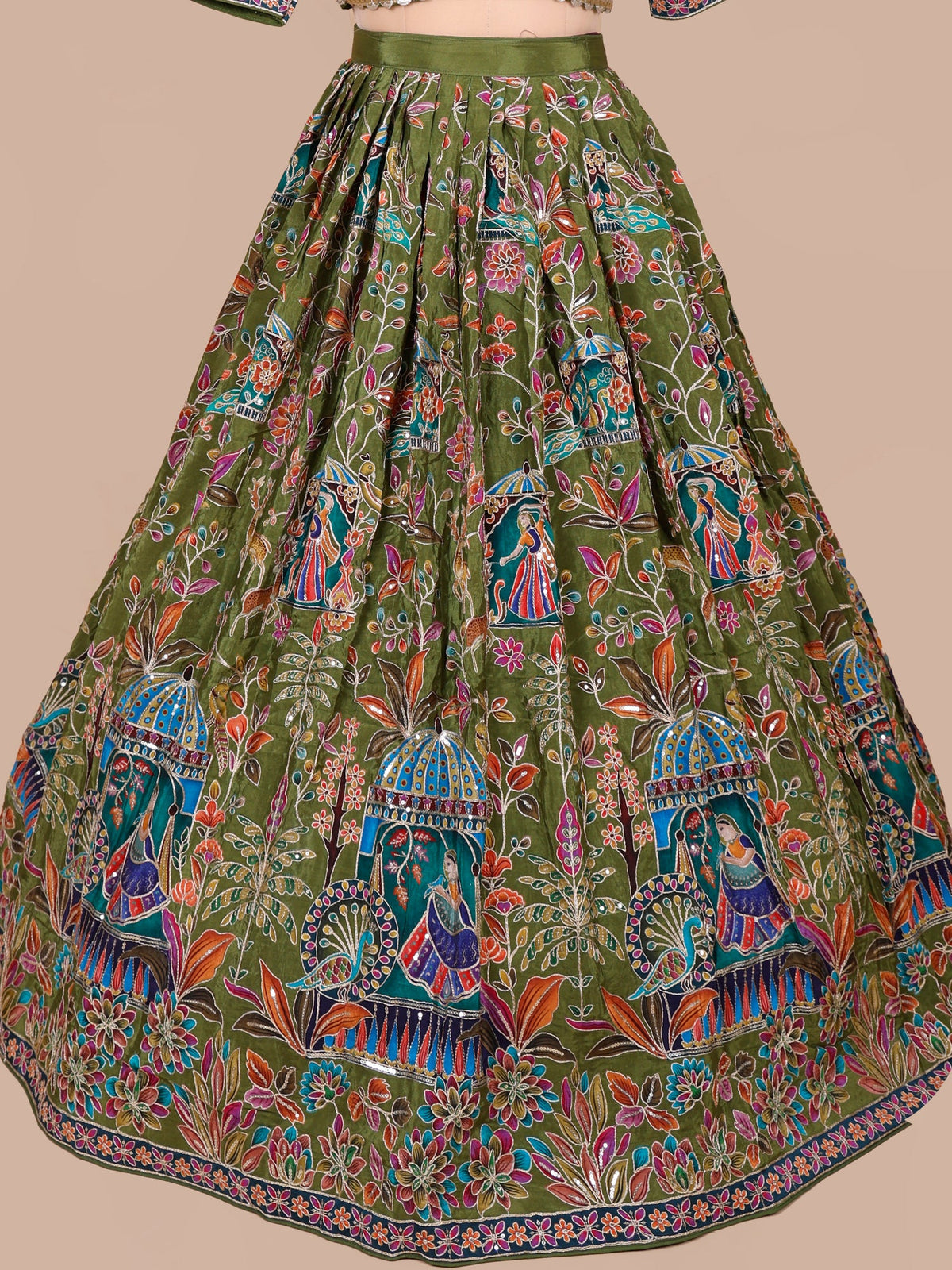 MyFashion KLS-2419 Green Crepe Silk Lehenga with Subtle Kashmiri Gota