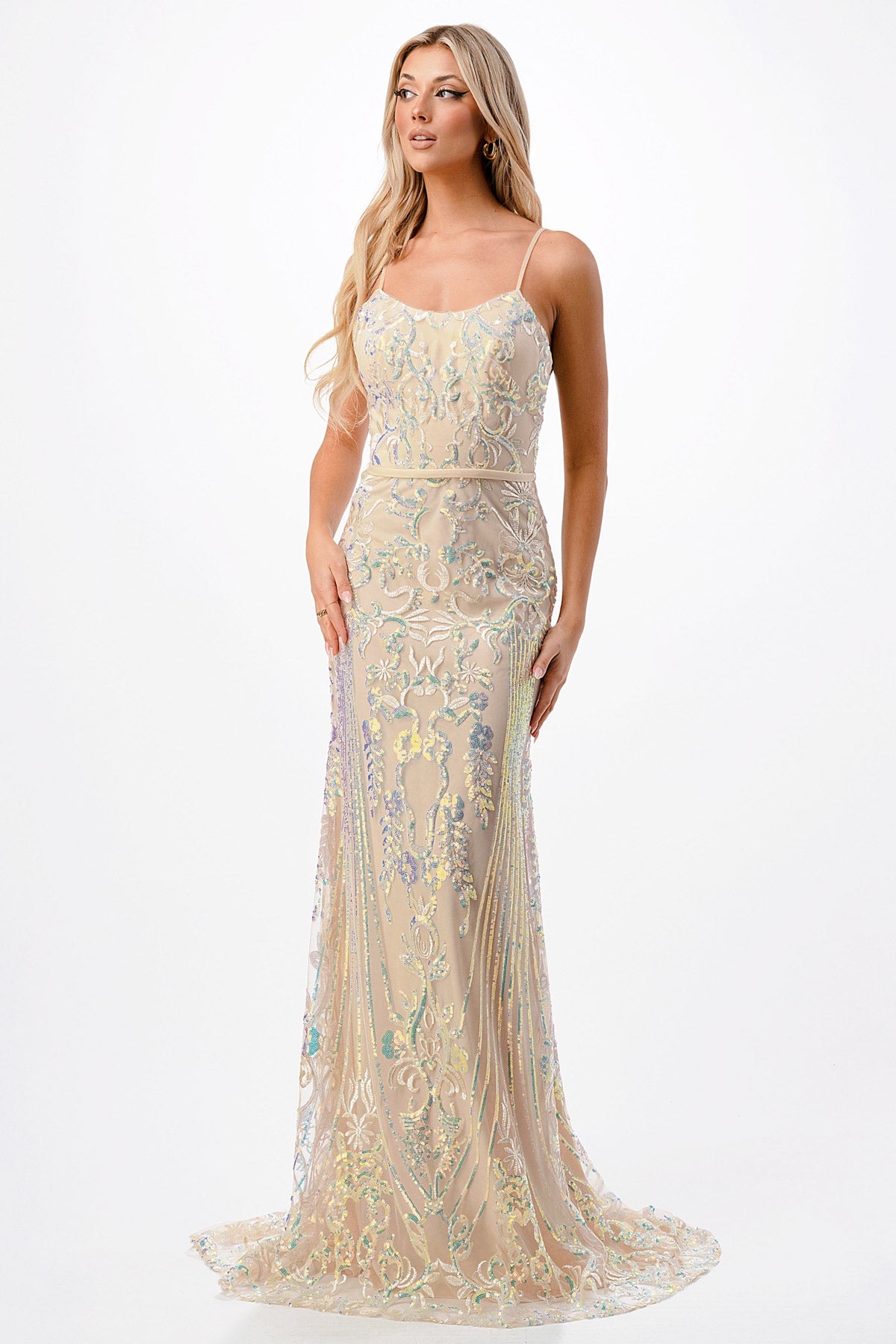 Clearance Sale Aspeed Design -P2116CL Sequin Fitted Sheath Dress