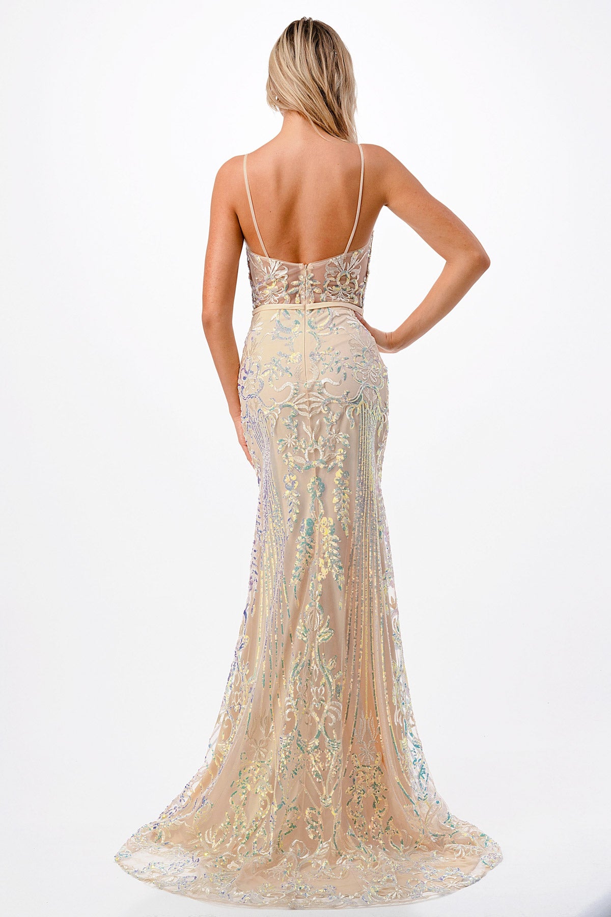 Clearance Sale Aspeed Design -P2116CL Sequin Fitted Sheath Dress