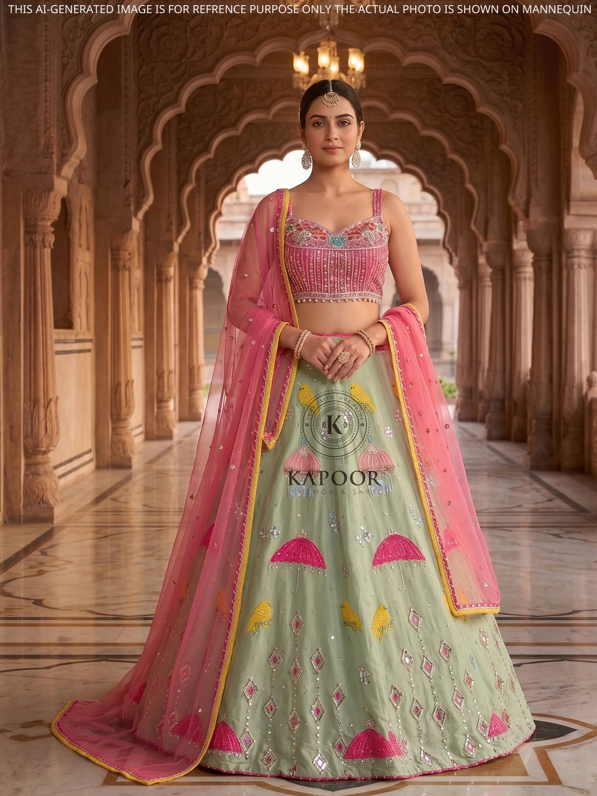 MyFashion KLS-2663 Sequin Pearl Mirror Embroidered Silk Lehenga