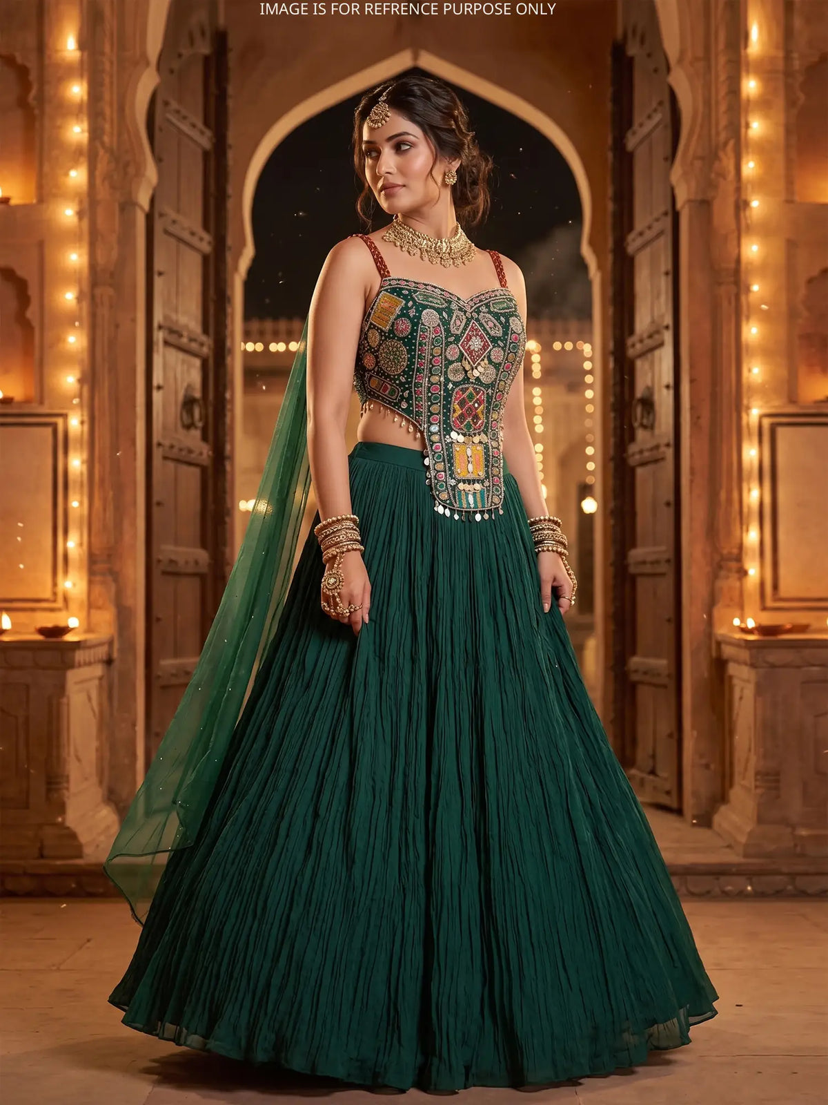 MyFashion KLS-2773 Premium Dark Green Chinon Lehenga Choli With Pearl Design