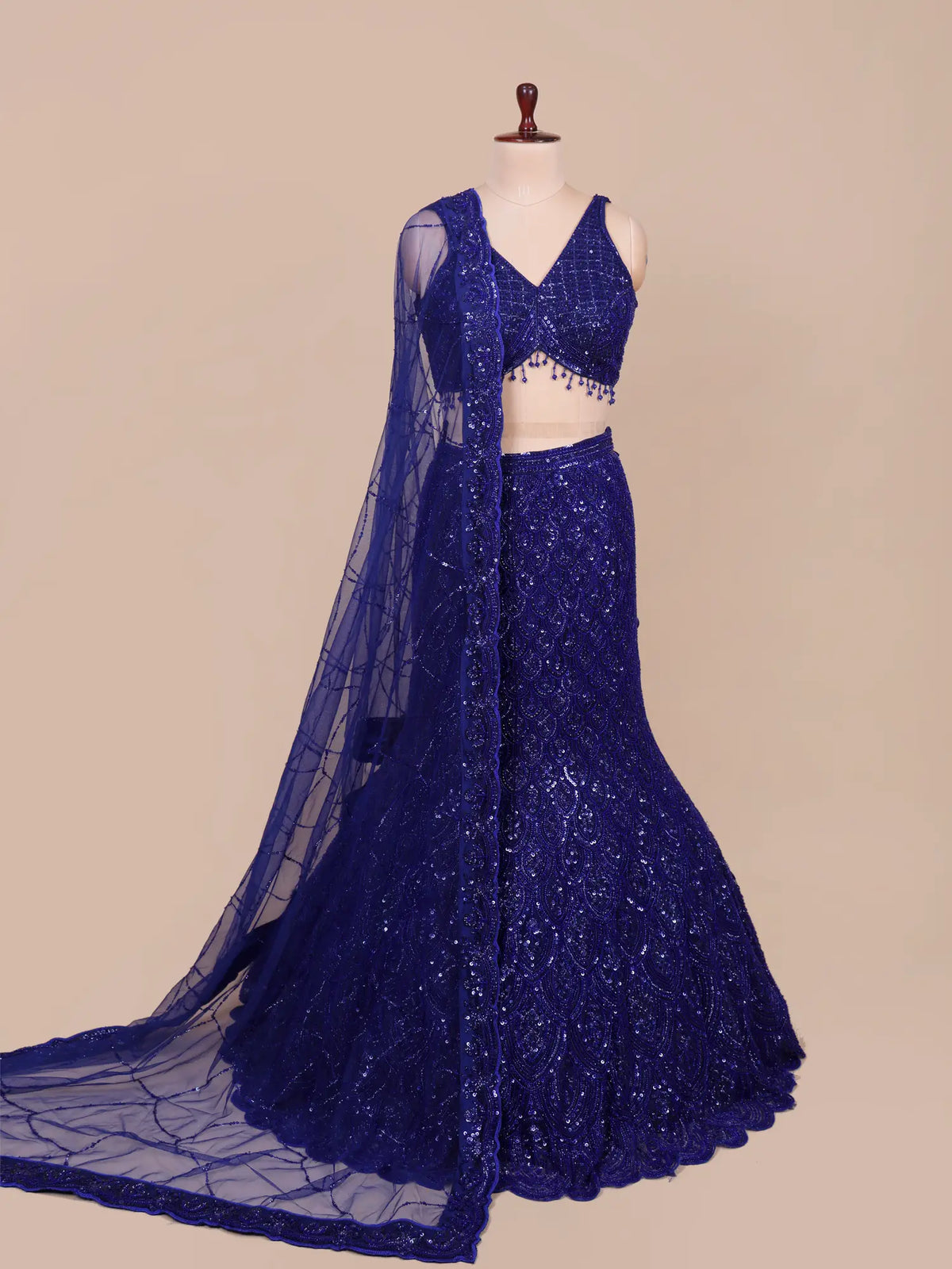 MyFashion KLS-2750 Royal Blue Net Fishcut Lehenga Sequins Beads Work