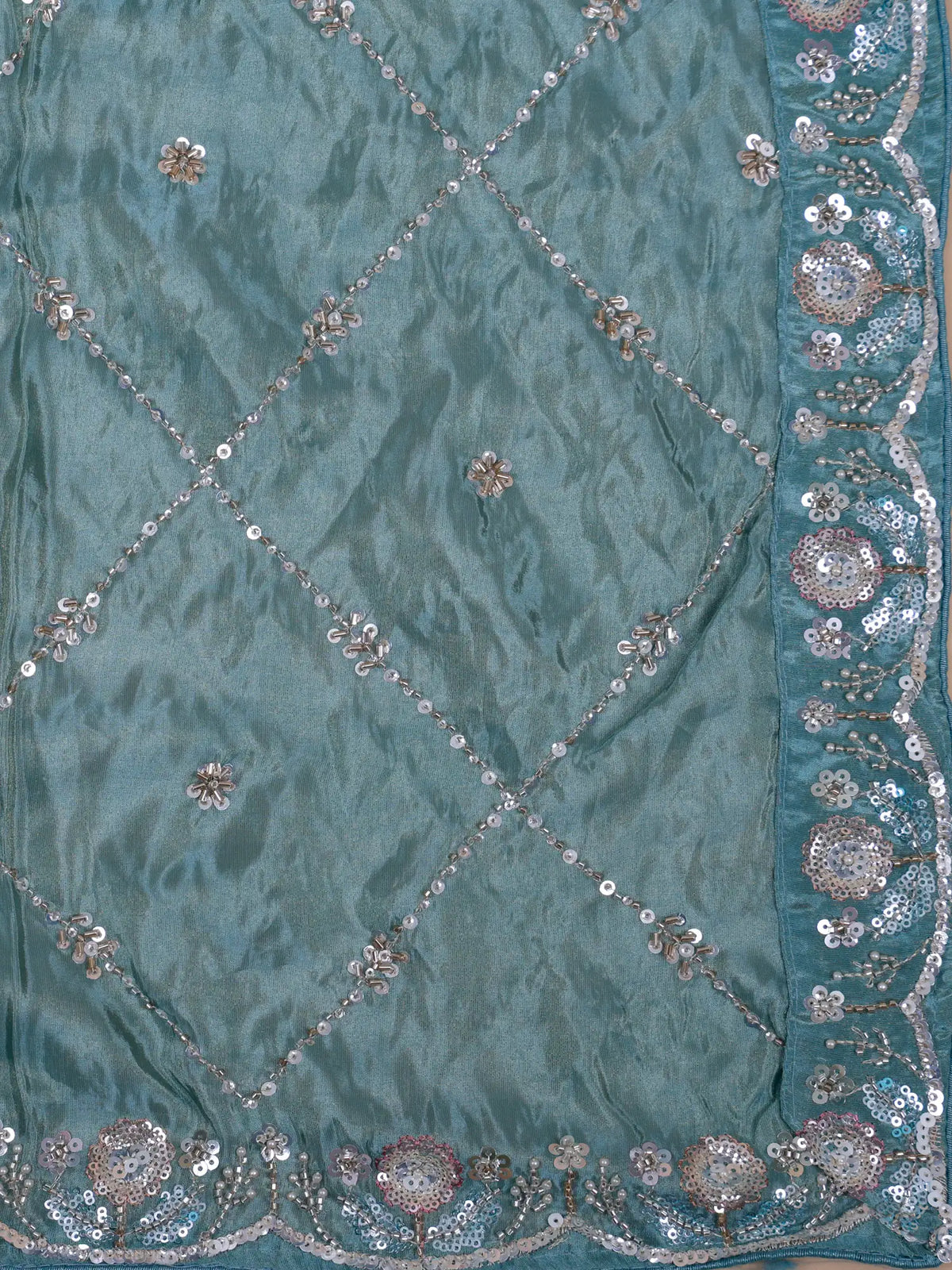 MyFashion KLS-2807 Premium Traditional Sky Blue Shimmer Peplum Lehenga With Pearl Work
