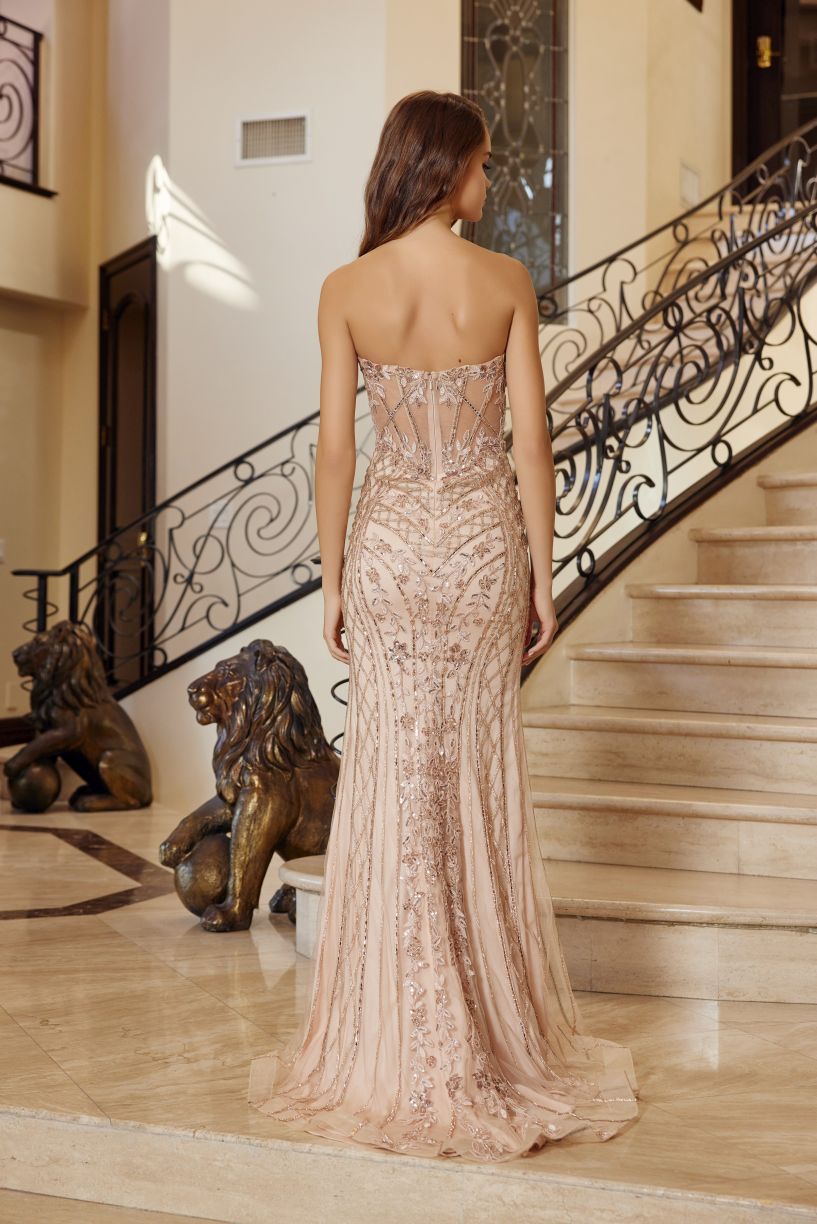 Nox Anabel -R1695 Beaded Applique Long Strapless Gown