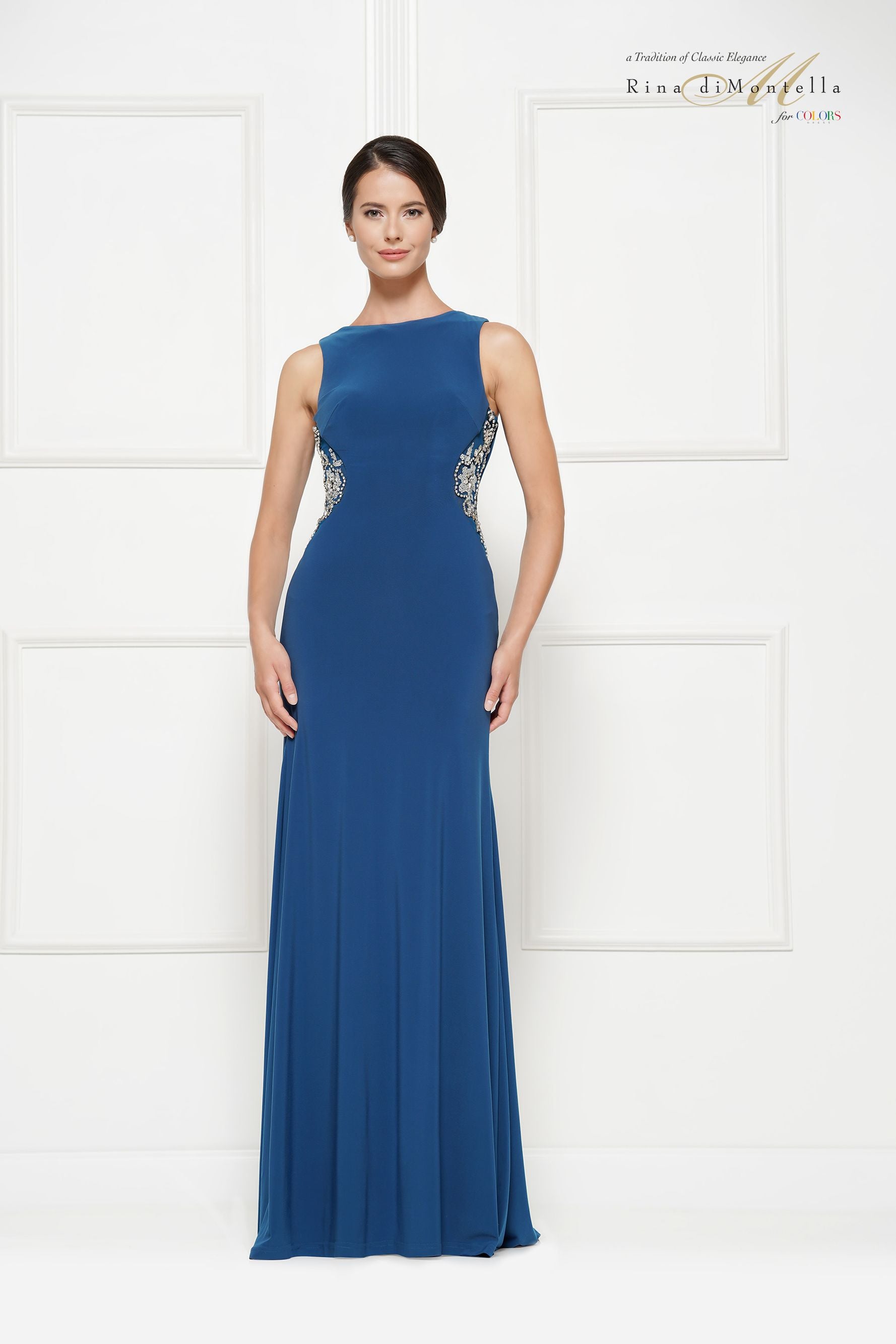 Rina Di Montella -RD2029 Beaded Jersey Sheath Dress
