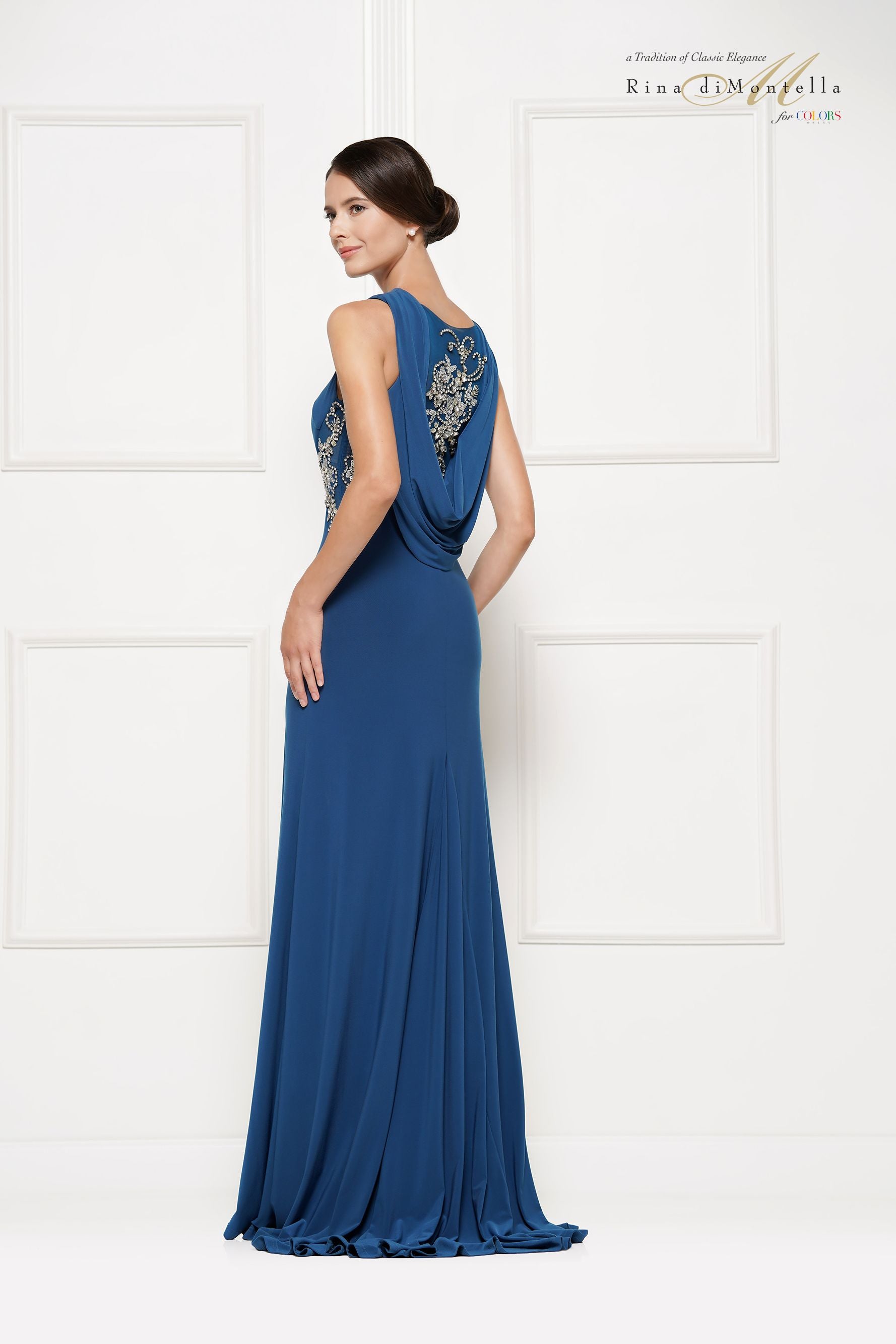 Rina Di Montella -RD2029 Beaded Jersey Sheath Dress