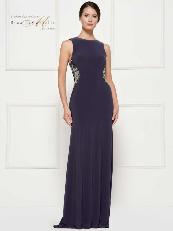 Rina Di Montella -RD2029 Beaded Jersey Sheath Dress