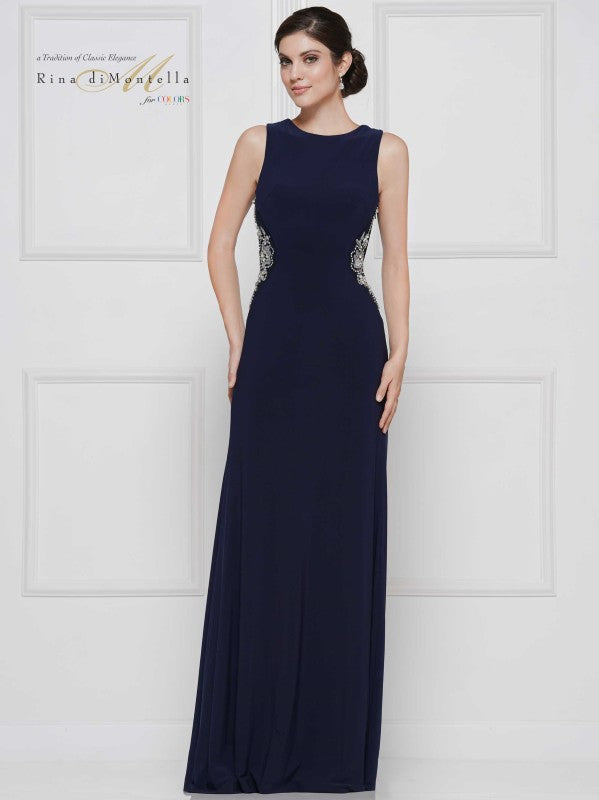 Rina Di Montella -RD2029 Beaded Jersey Sheath Dress