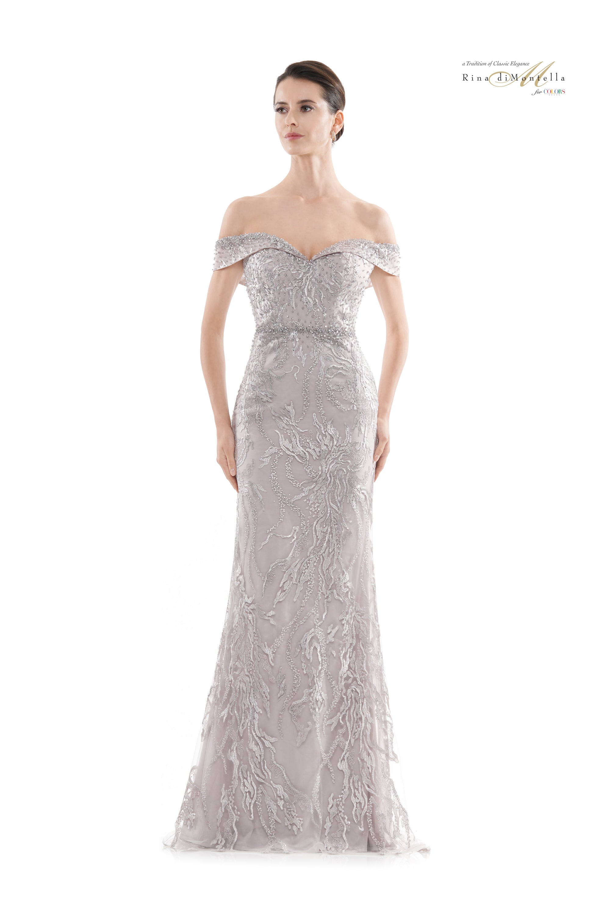 Rina Di Montella Embroidered Off Shoulder Trumpet Gown -RD2713