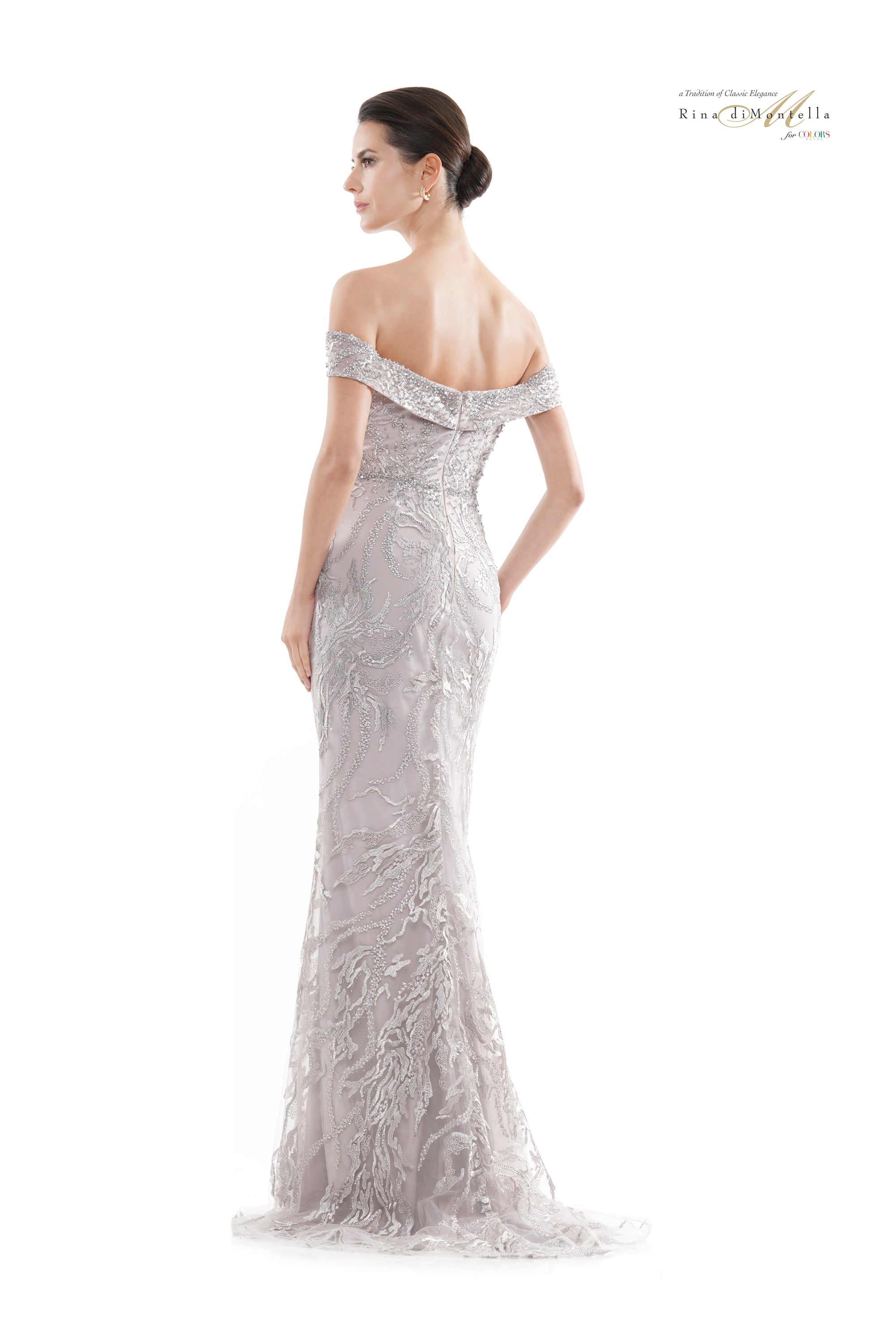 Rina Di Montella Embroidered Off Shoulder Trumpet Gown -RD2713