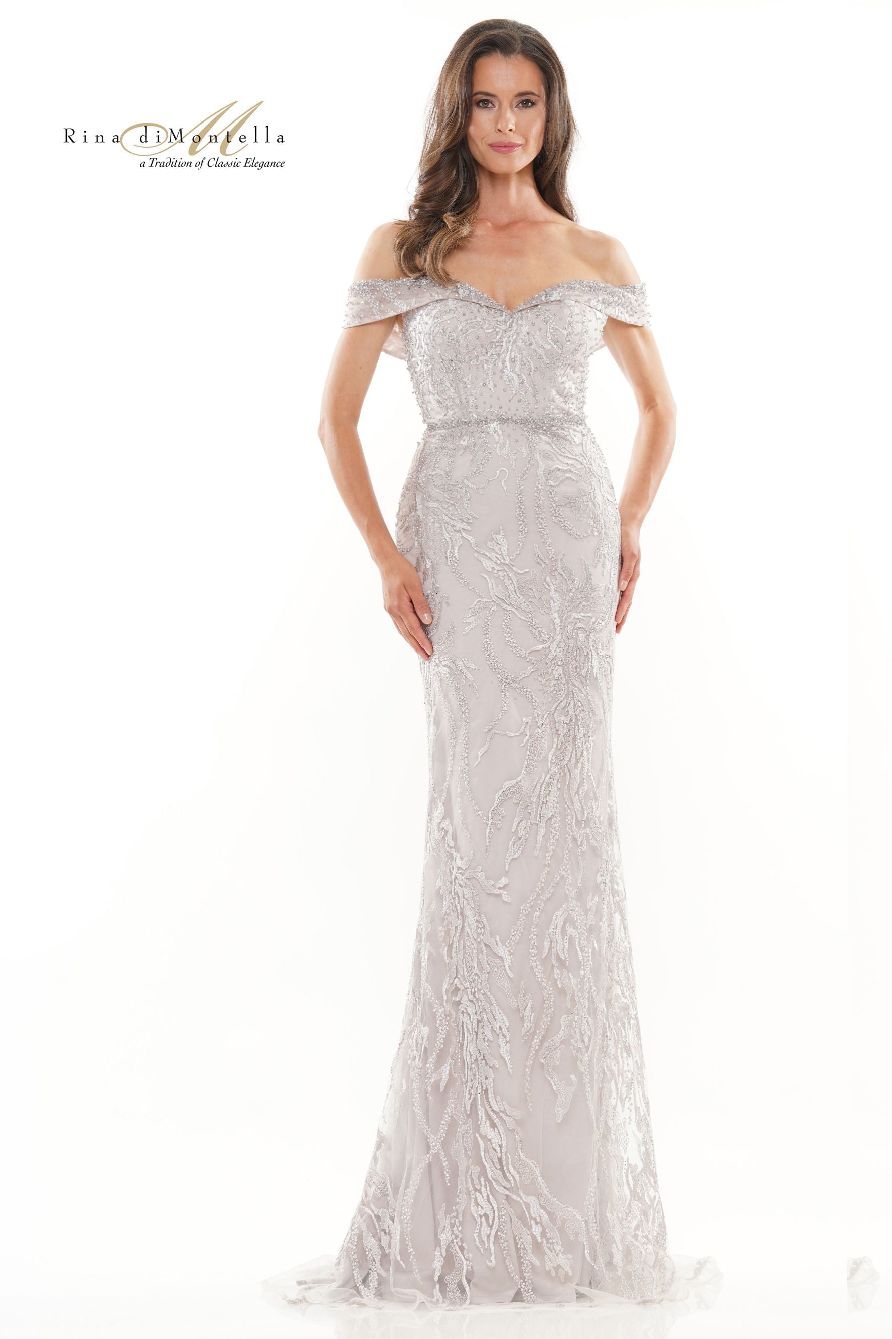 Rina Di Montella -RD2713-1 Embroidered Off Shoulder Trumpet Gown