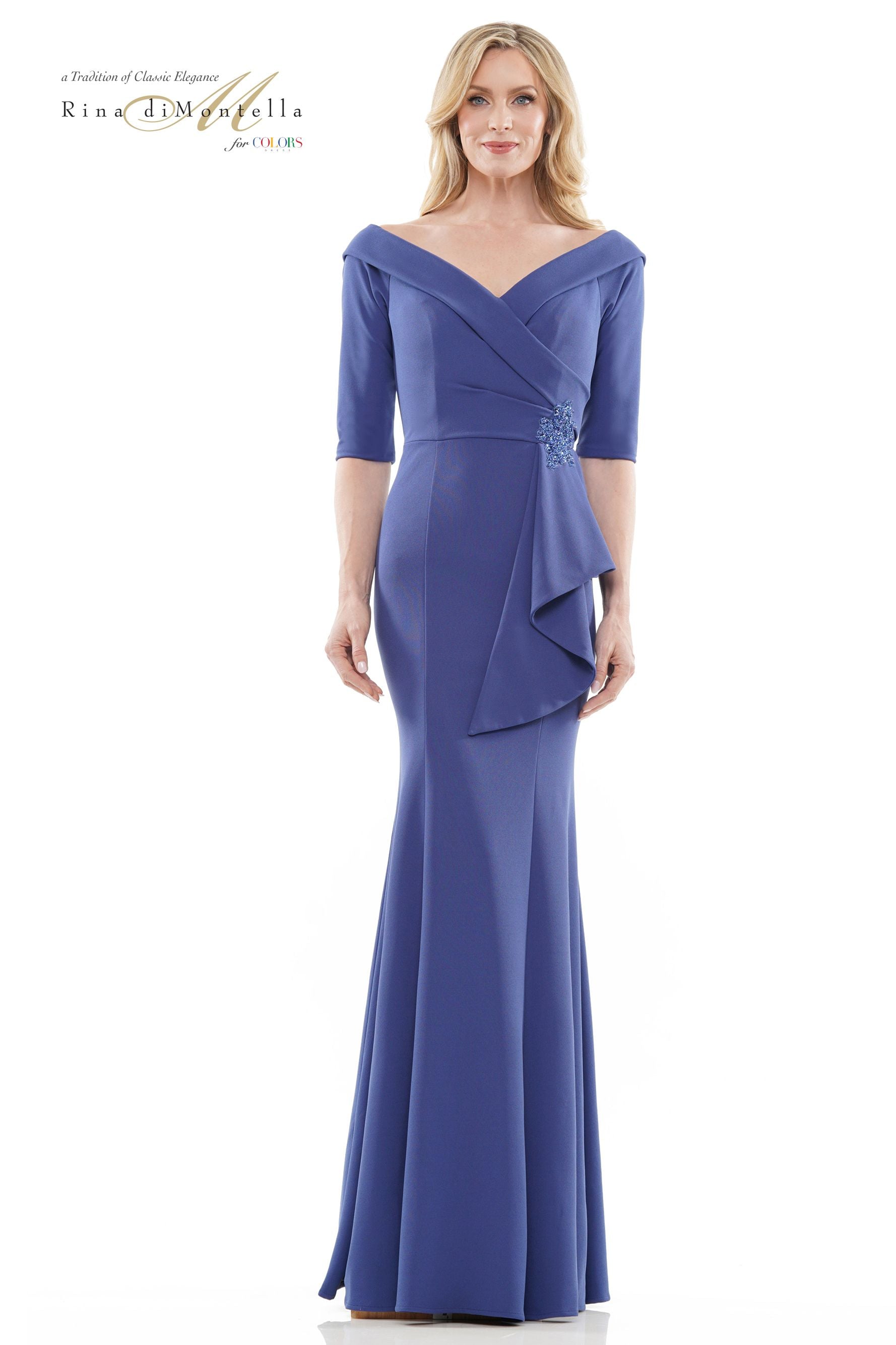 Rina Di Montella Long Off Shoulder Mermaid Gown -RD2733