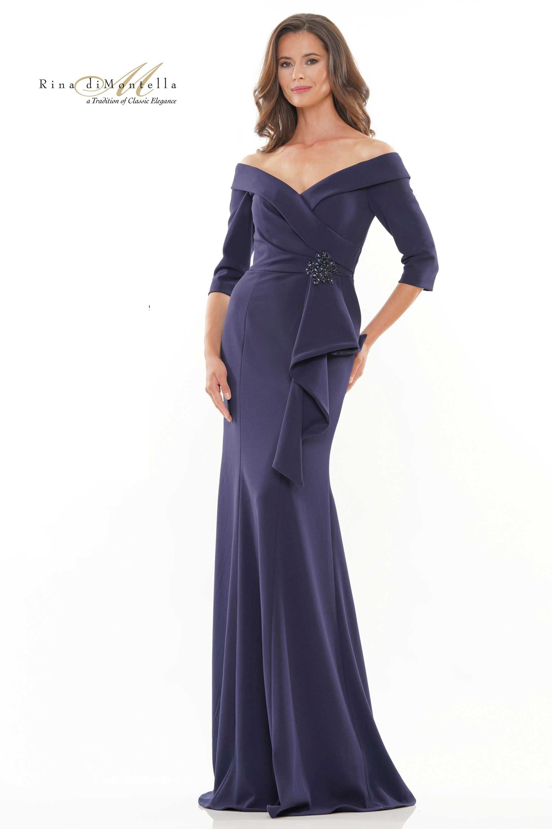 Clearance Sale Rina Di Montella Long Off Shoulder Mermaid Gown -RD2733CL