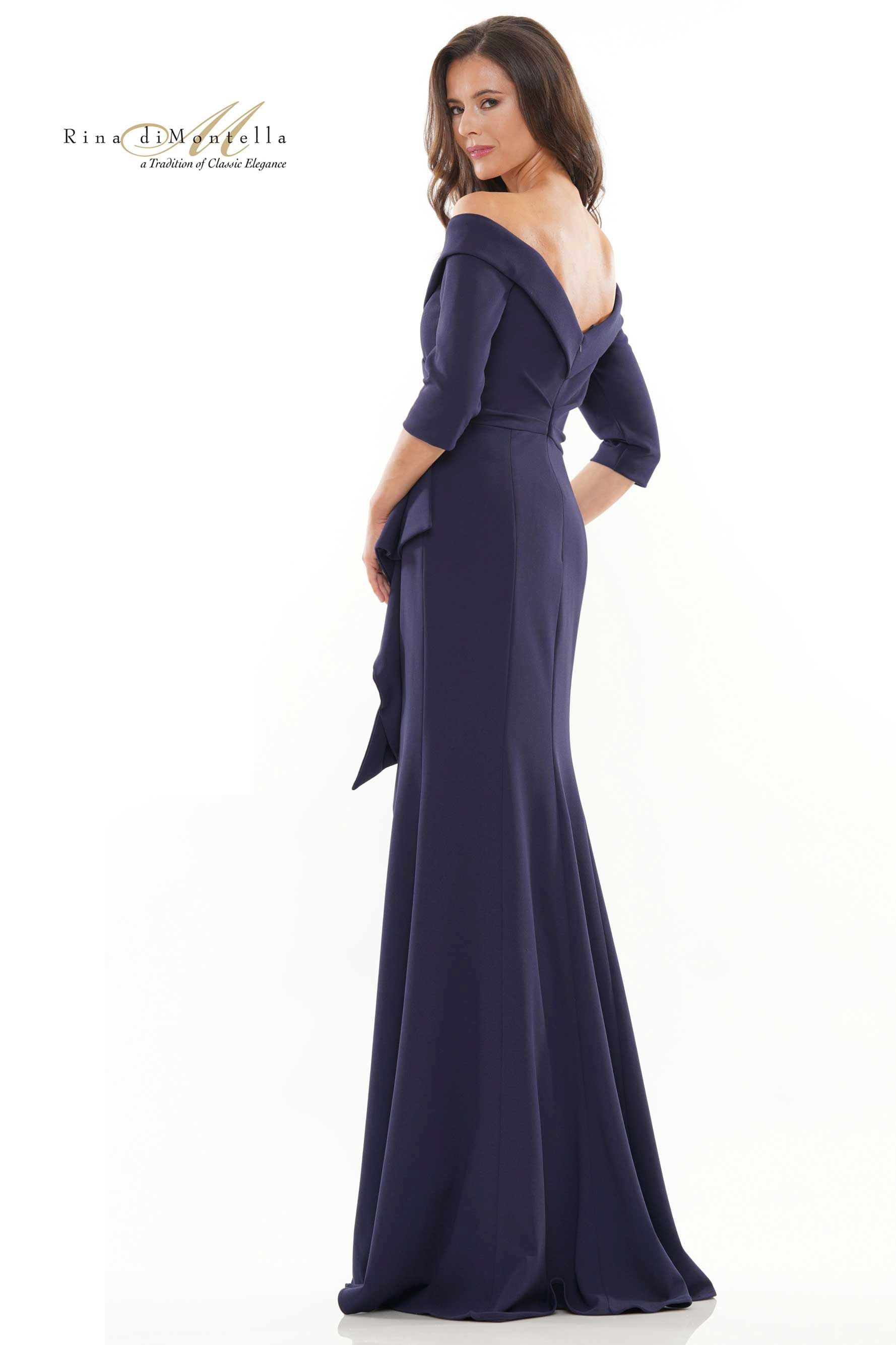 Clearance Sale Rina Di Montella Long Off Shoulder Mermaid Gown -RD2733CL
