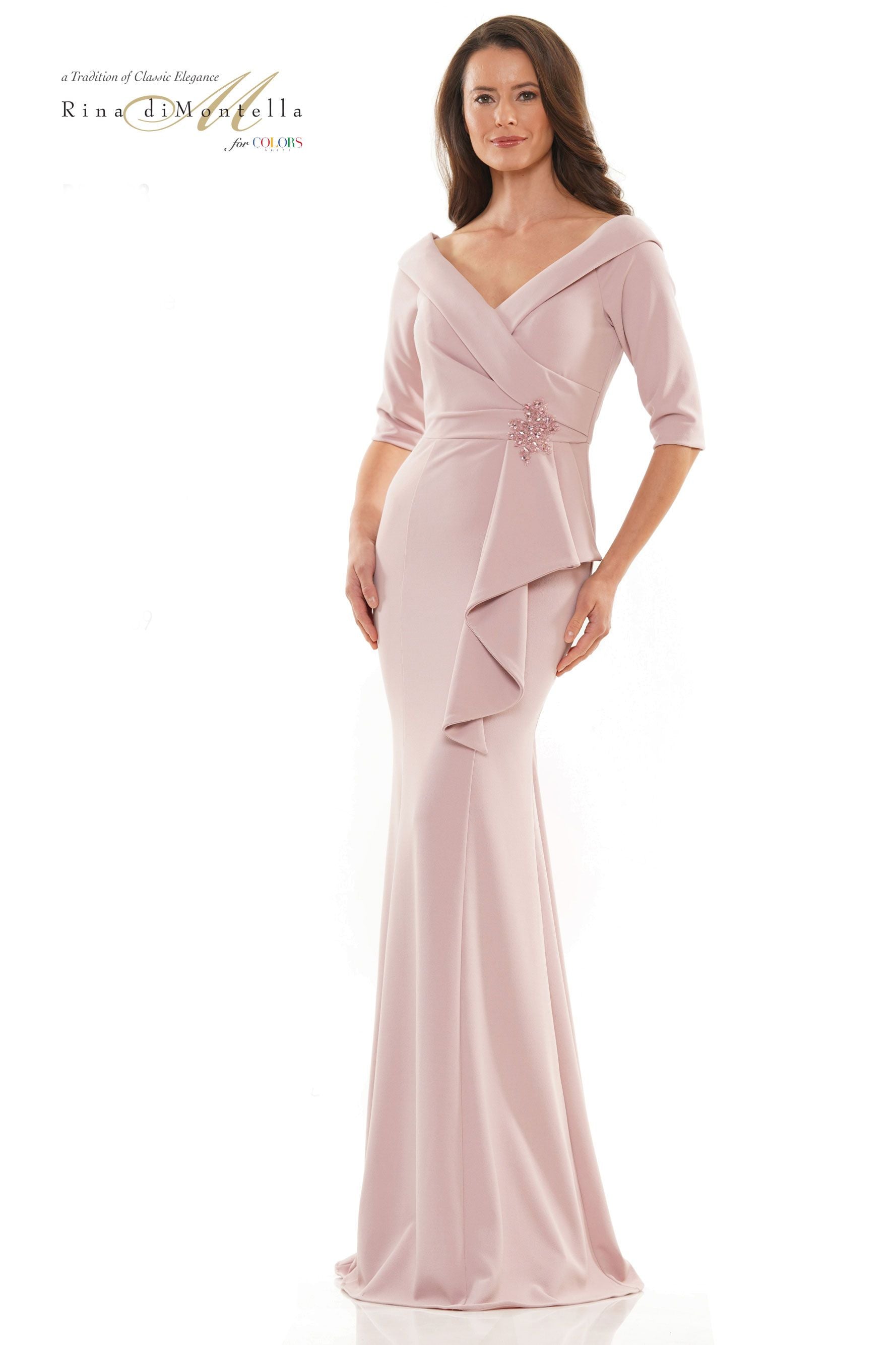 Rina Di Montella Long Off Shoulder Mermaid Gown -RD2733