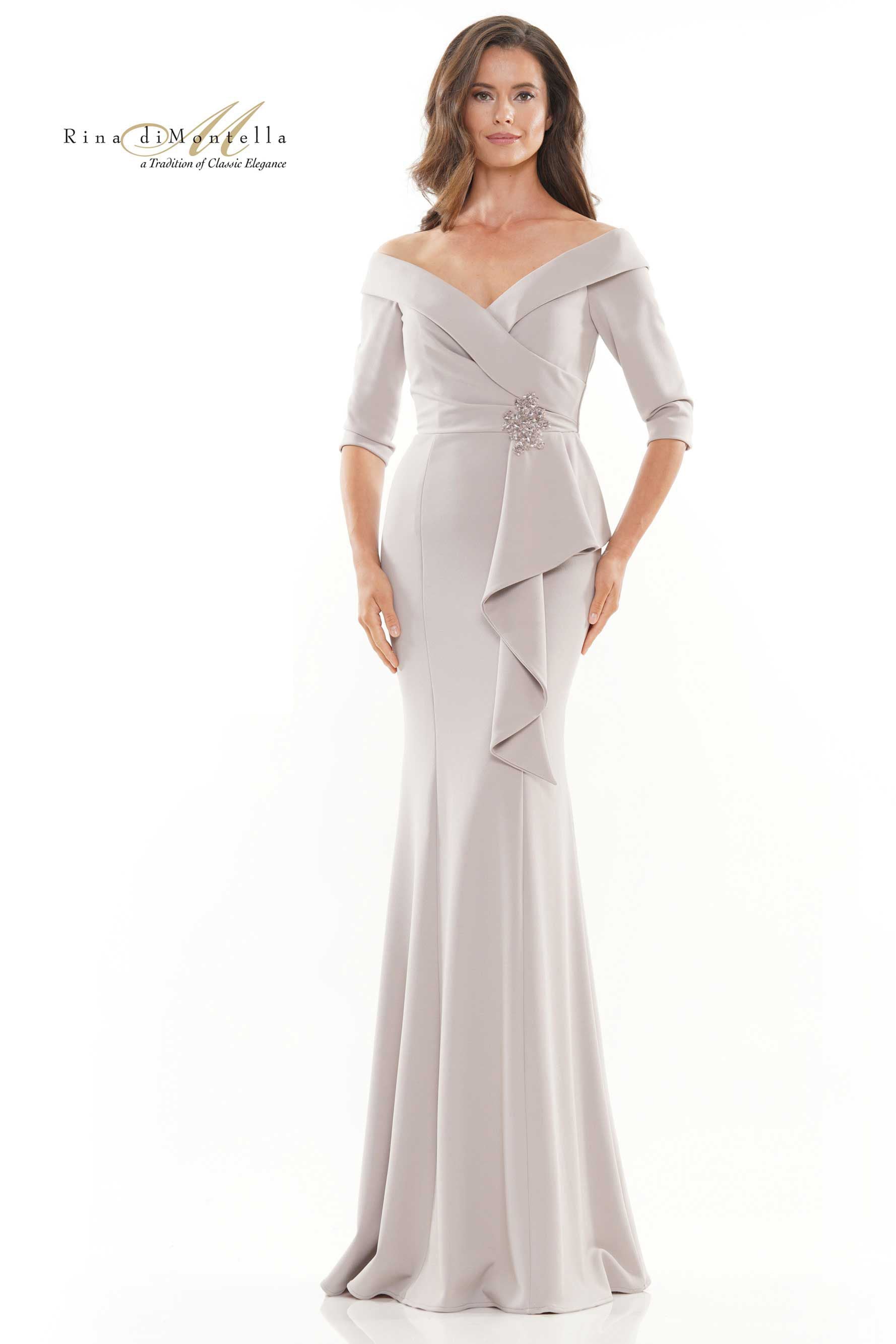 Rina Di Montella Long Off Shoulder Mermaid Gown -RD2733