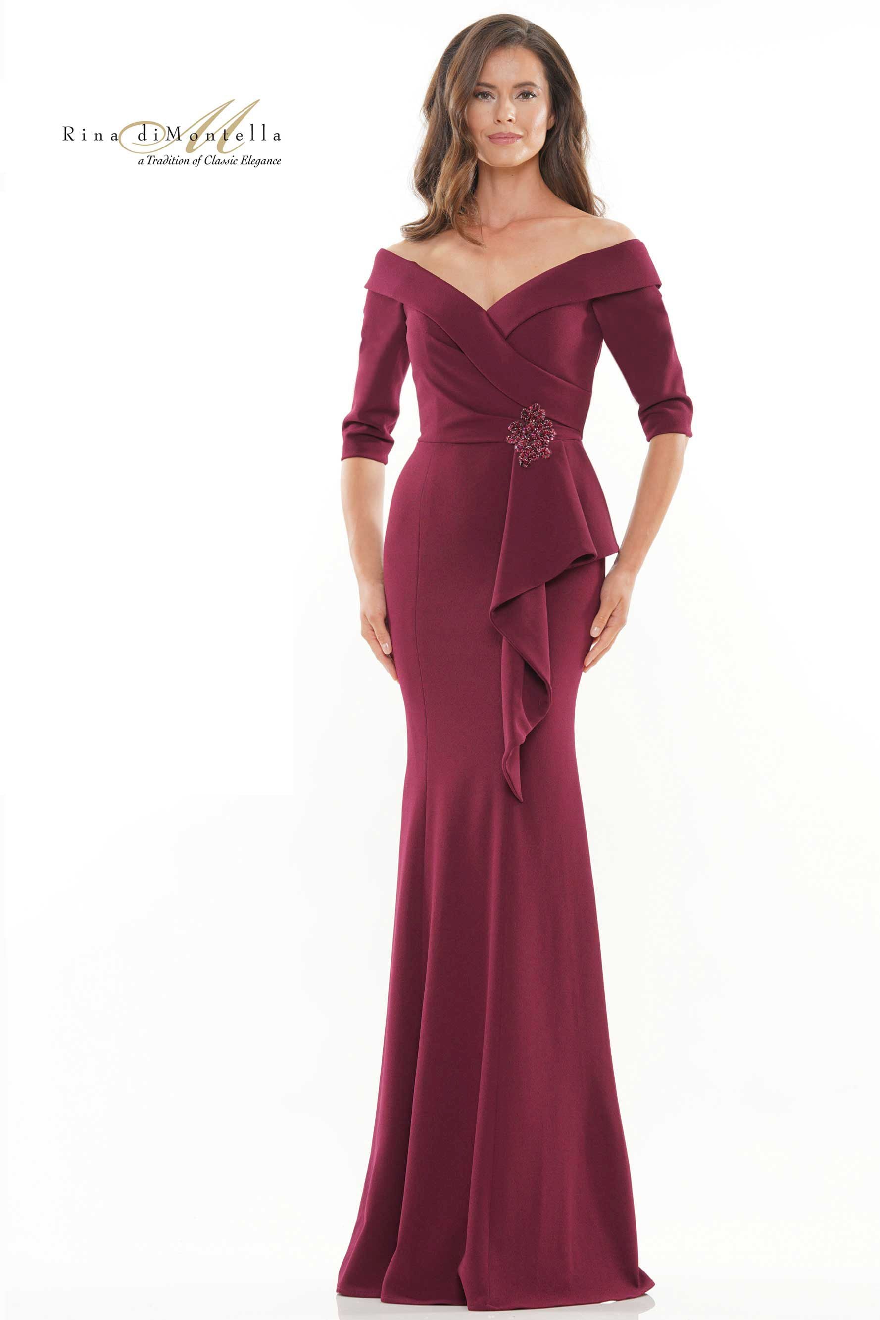 Rina Di Montella Long Off Shoulder Mermaid Gown -RD2733