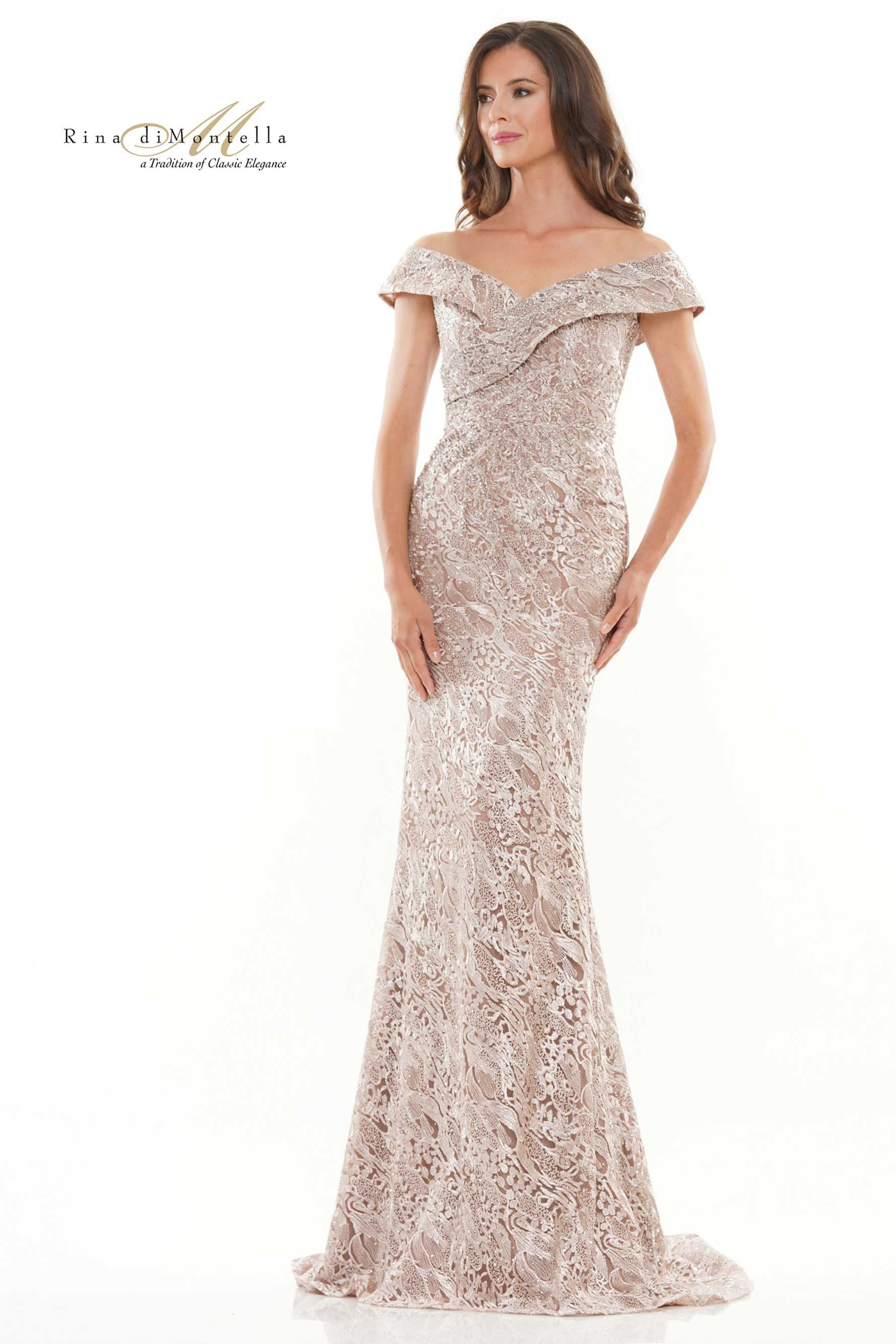 Rina Di Montella -RD2740-1 Off Shoulder Mermaid Lace Gown