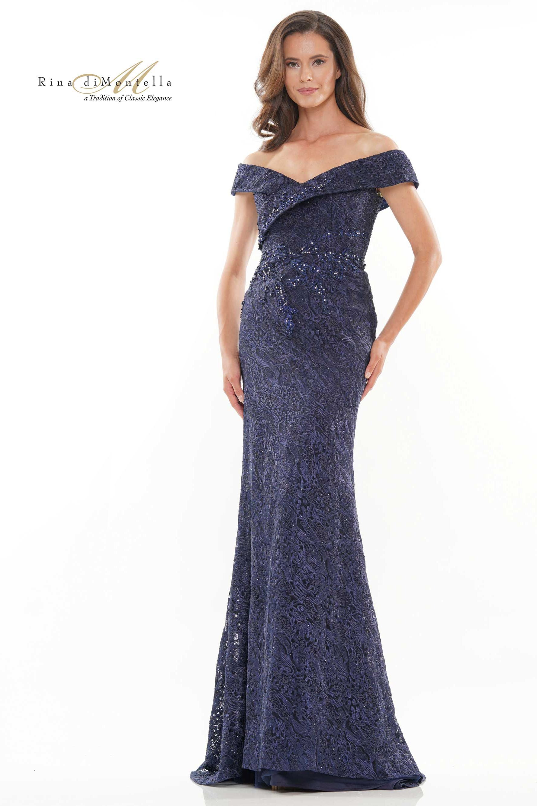 Rina Di Montella -RD2740-1 Off Shoulder Mermaid Lace Gown