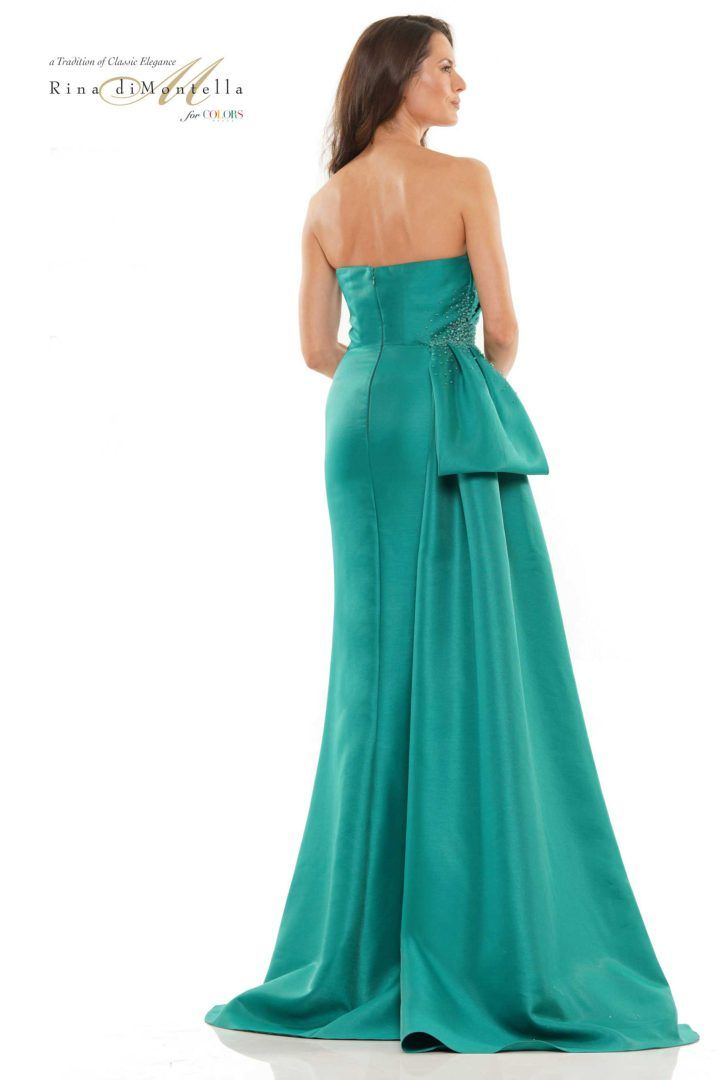 Rina Di Montella -RD2750-1 Beaded Ruched Satin Sheath Dress