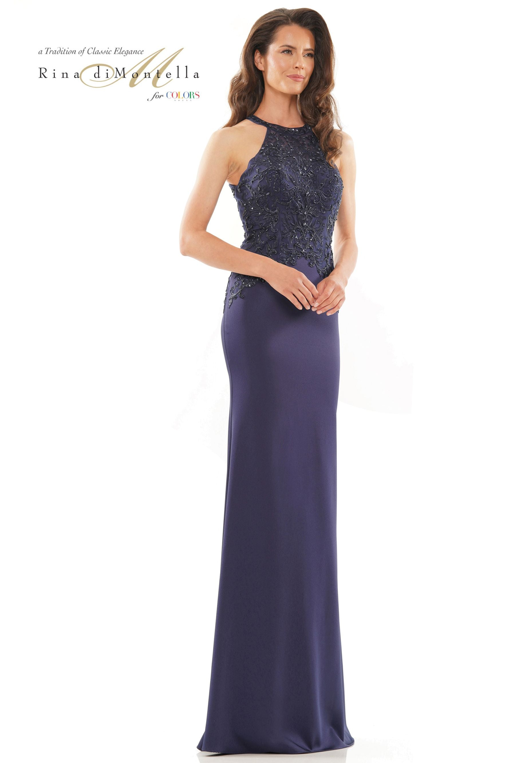 Rina Di Montella Halter Neckline Heatstone Flare Dress -RD2755