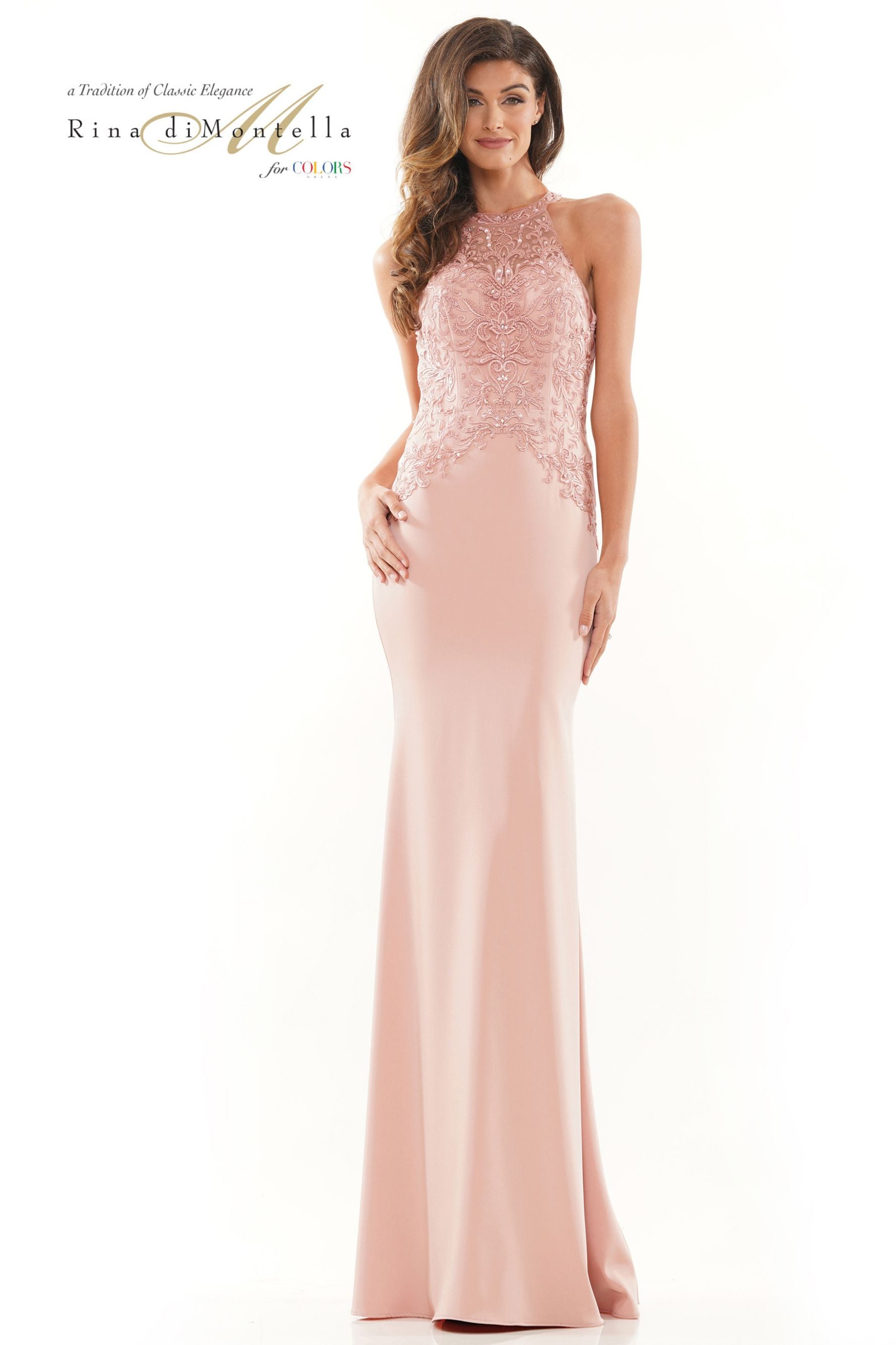 Rina Di Montella Halter Neckline Heatstone Flare Dress -RD2755