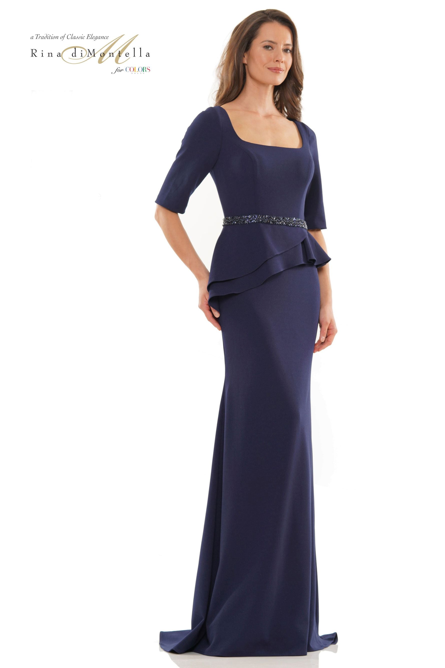 Rina Di Montella Sleeves Square Neck Column Dress -RD2761