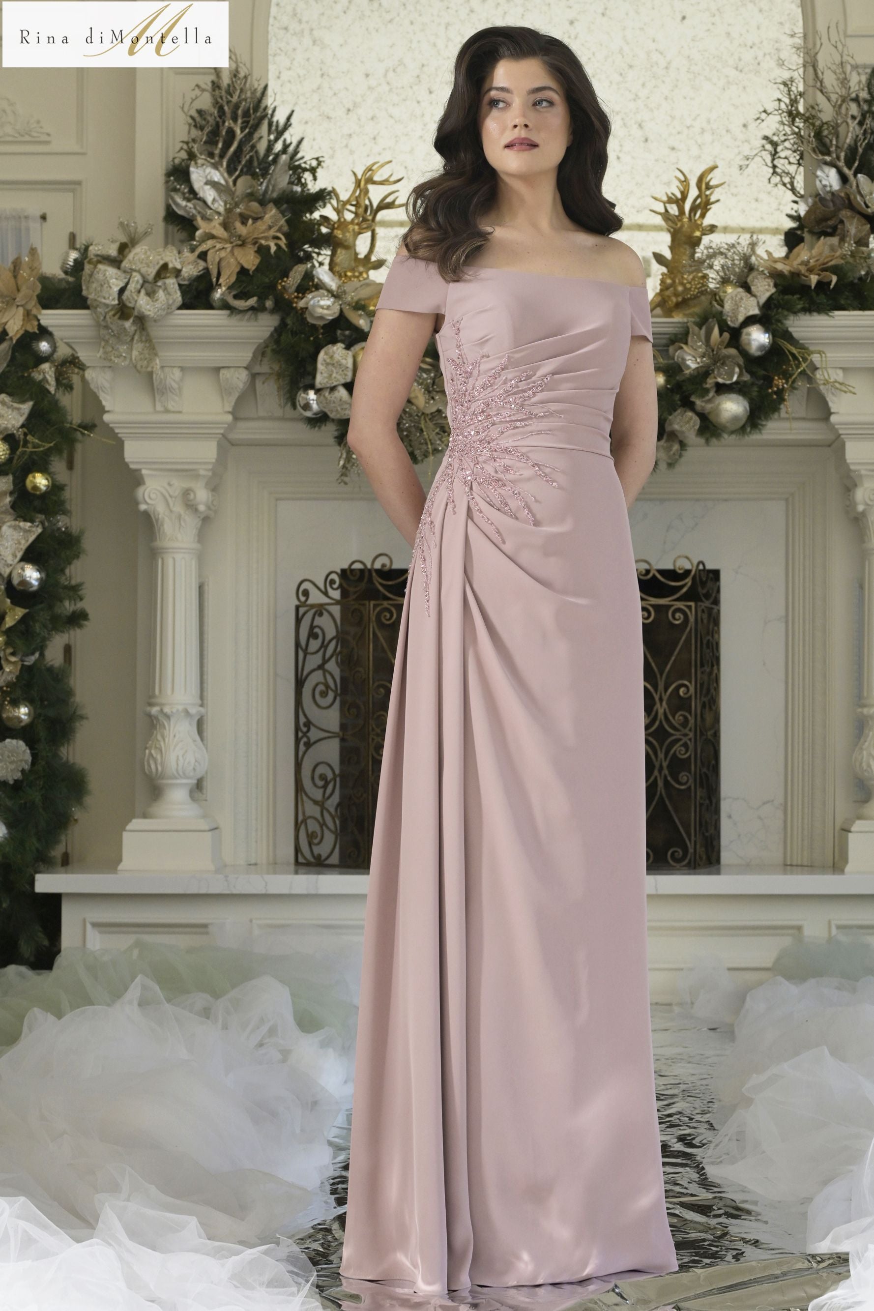 Rina Di Montella -RD2806 Off Shoulder Column dress