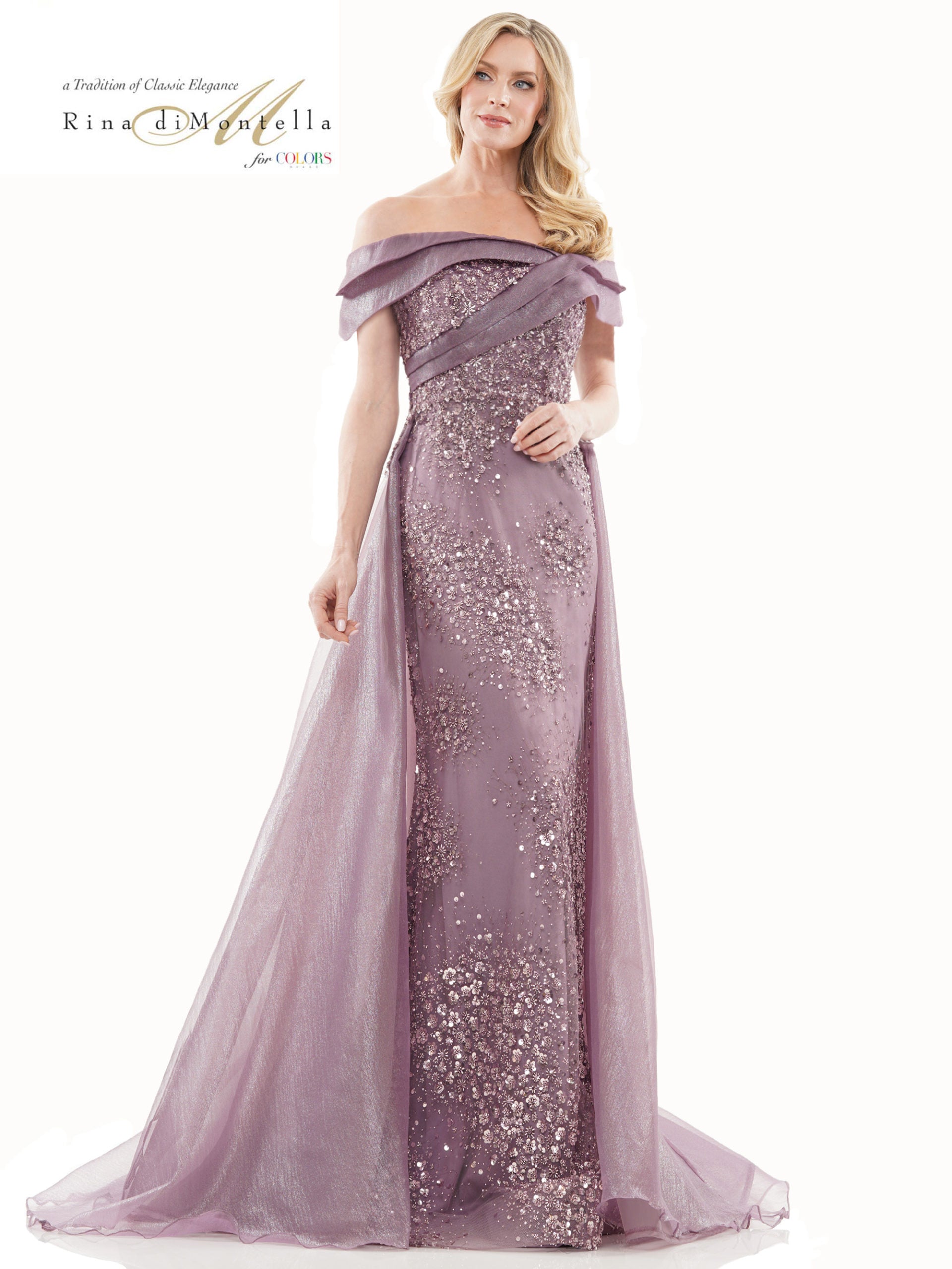 Rina Di Montella -RD2816 Off-Shoulder Sheath Evening Gown