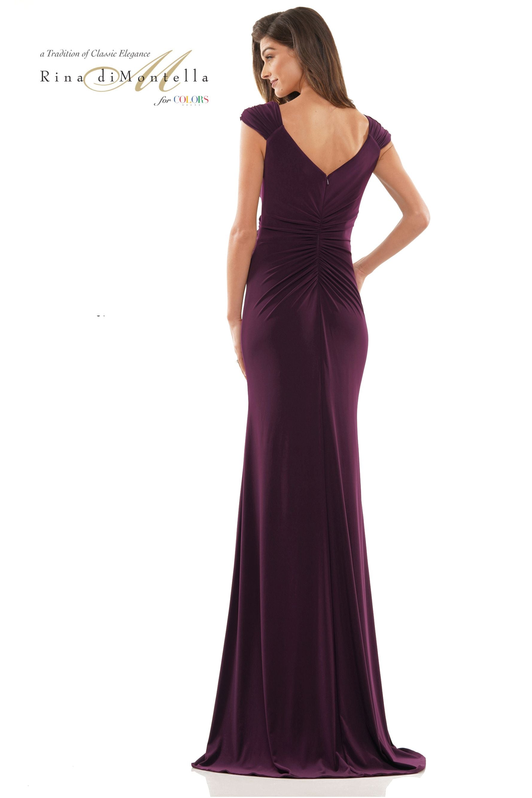 Rina Di Montella -RD2824 Cap Sleeve V-Neck Sheath Formal Gown