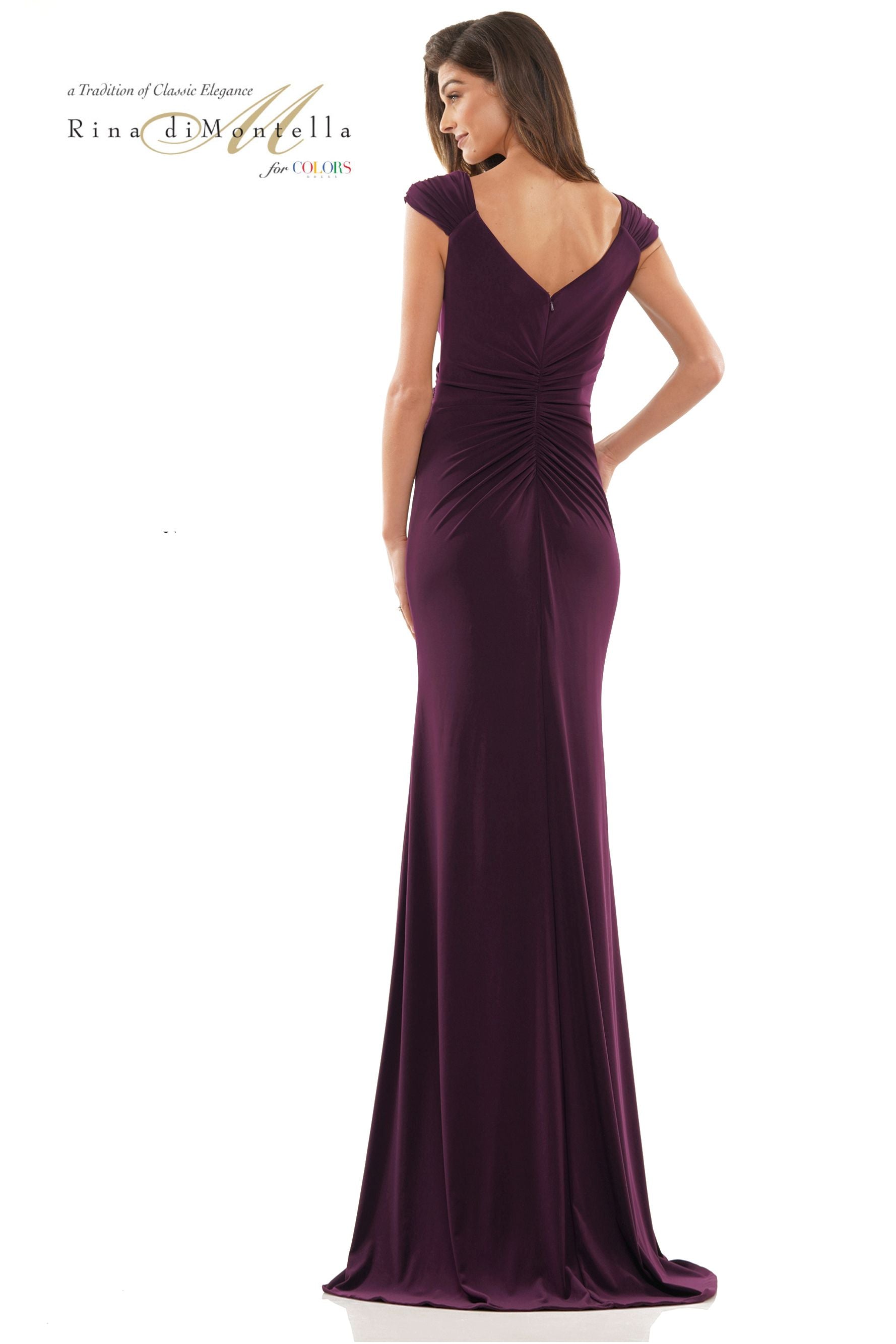 Rina Di Montella Cap Sleeve V-Neck Sheath Formal Gown -RD2824