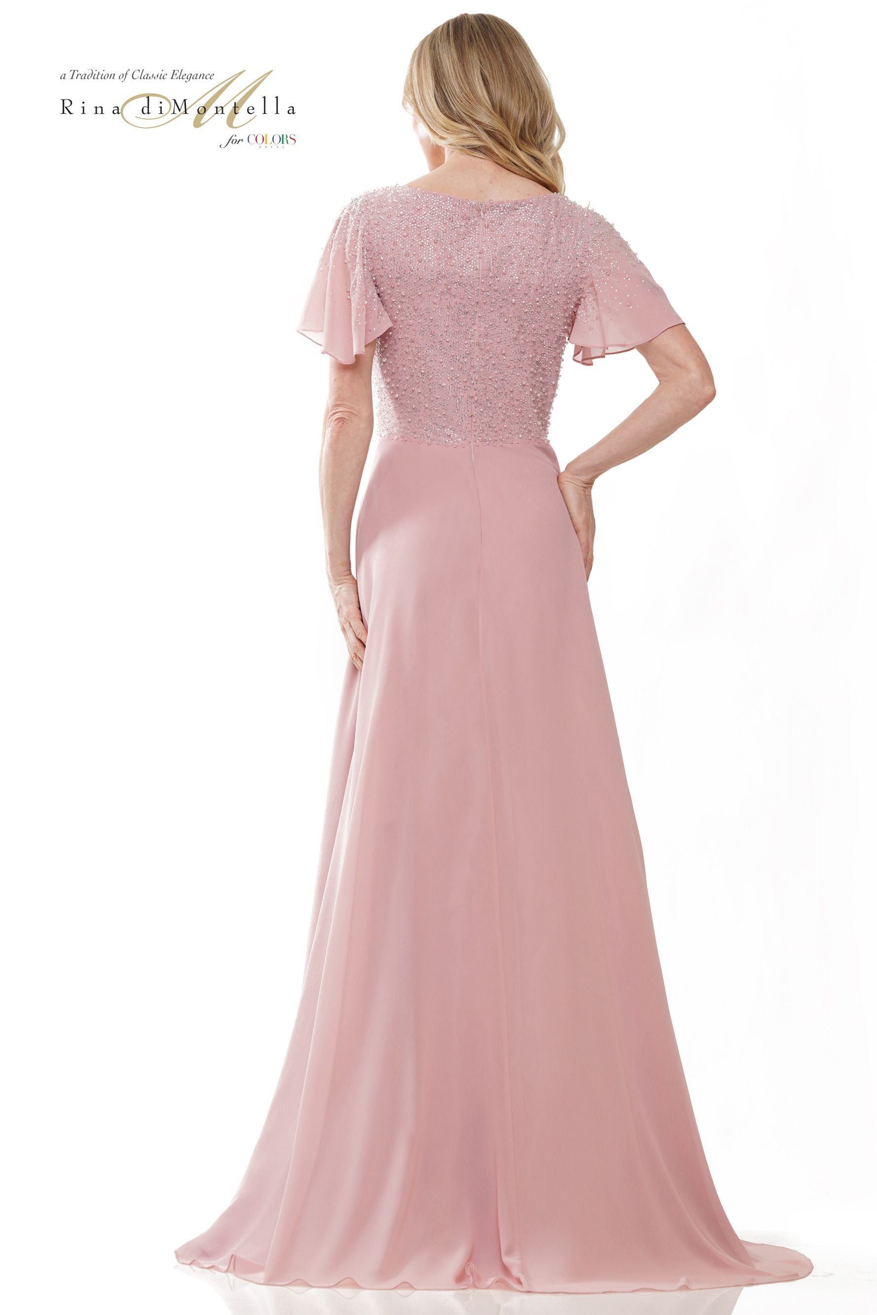 Rina Di Montella Long Chiffon V-Neck A-Line Dress -RD2907