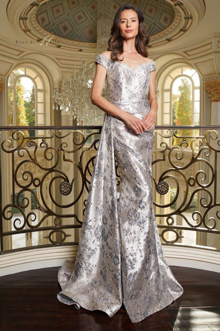 Rina Di Montella -RD2912-1 Fitted Long V-Neck Evening Dress
