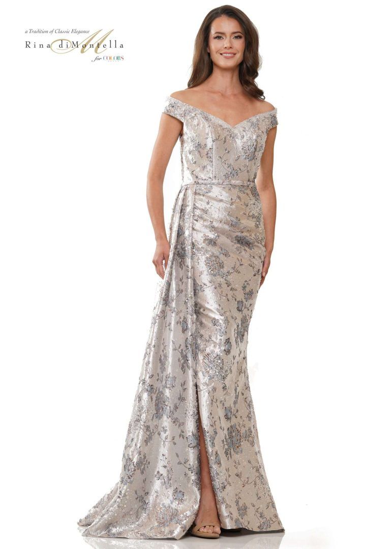Rina Di Montella -RD2912-1 Fitted Long V-Neck Evening Dress