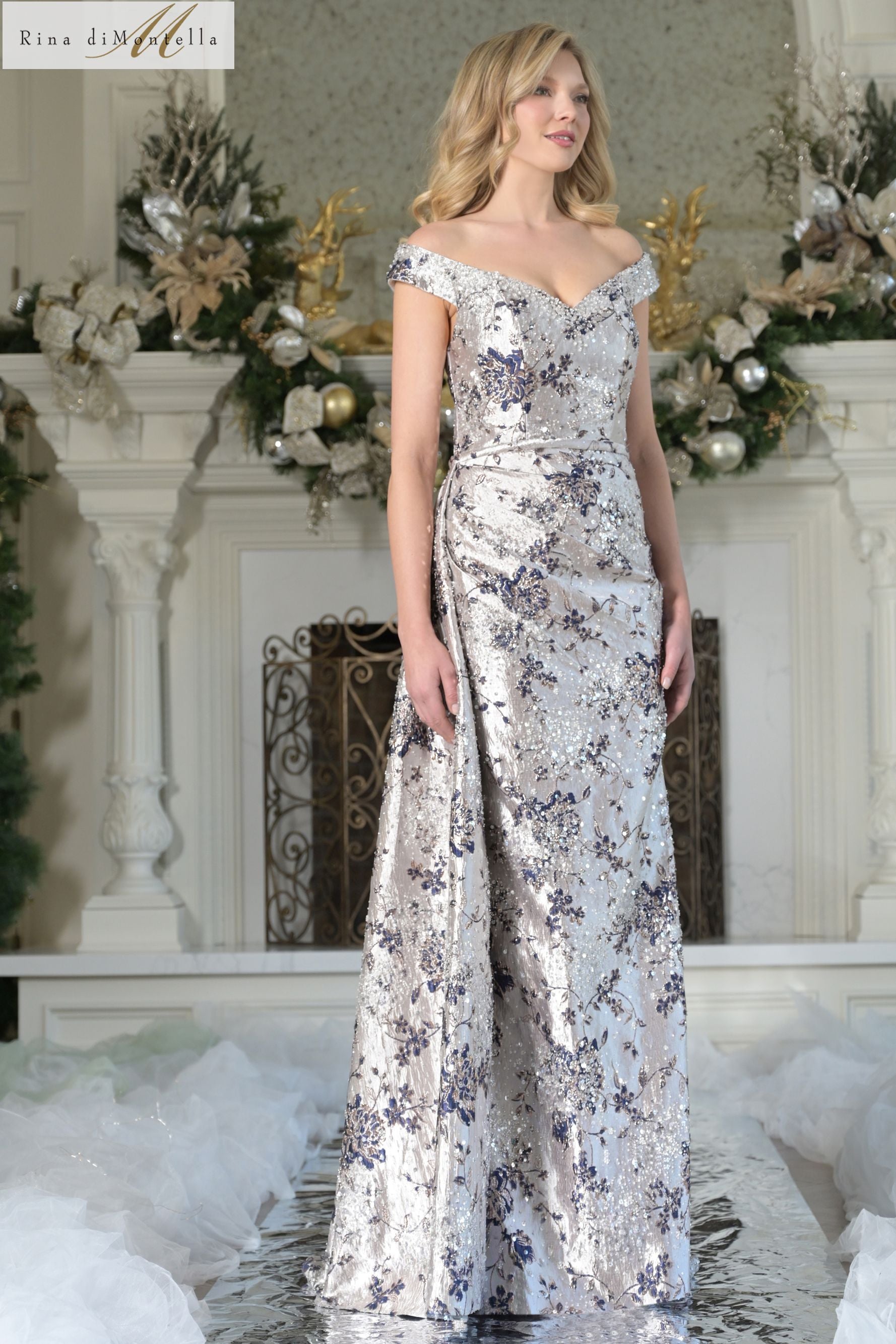 Rina Di Montella -RD2912 Fitted Long V-Neck Evening Dress