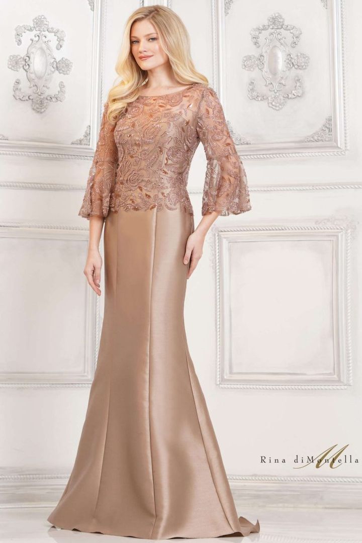 taupe beaded dress Rina Di Montella RD2939 Long Formal Dress Black / 8
