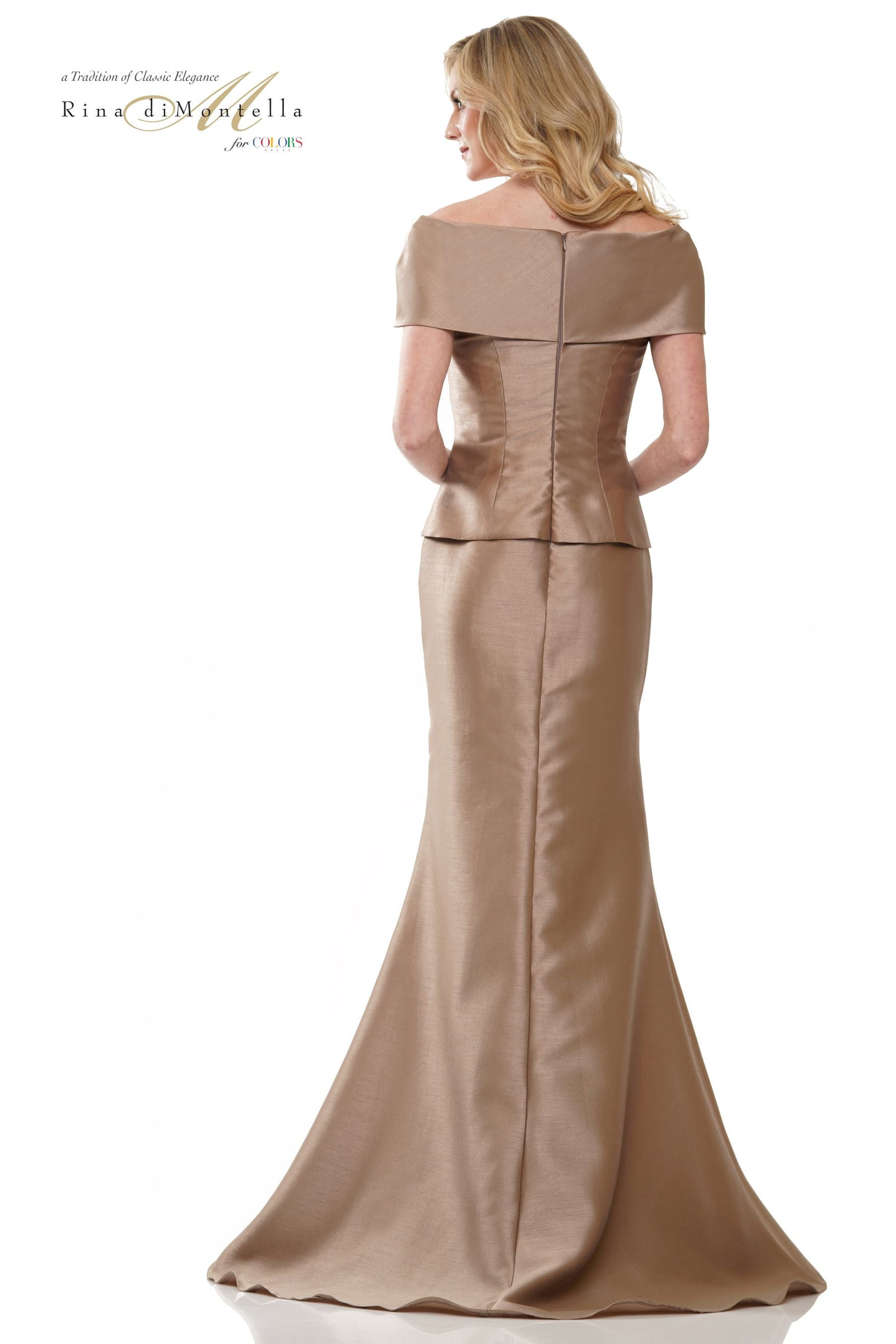 Rina Di Montella Embroidery Peplum V-Neck Evening Dress -RD2941