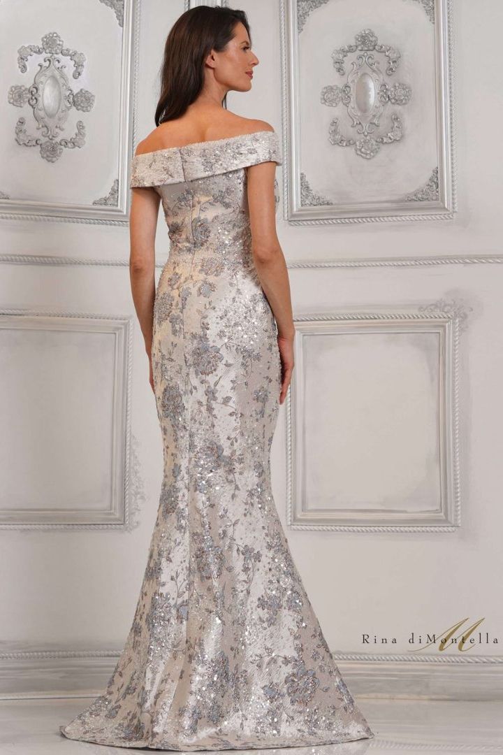 Rina Di Montella -RD3106 Off Shoulder Brocade Sheath Dress