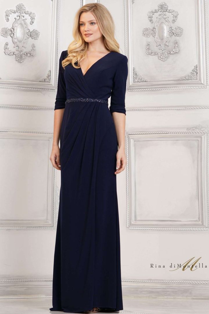 Clearance Sale Rina Di Montella -RD3109 V-Neck Ruched Jersey Sheath Dress