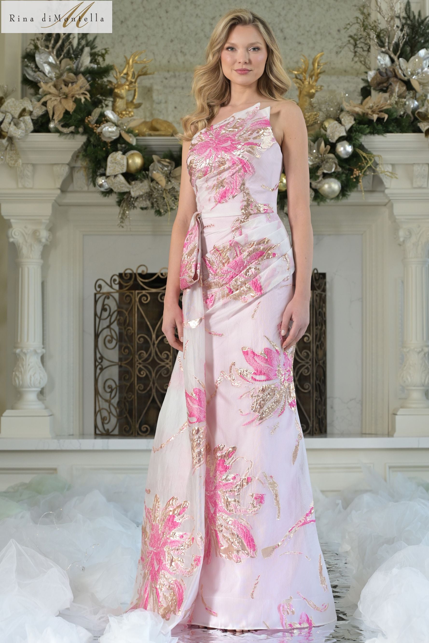 Rina Di Montella -RD3233 Organza Jacquard One shoulder Prom Gown