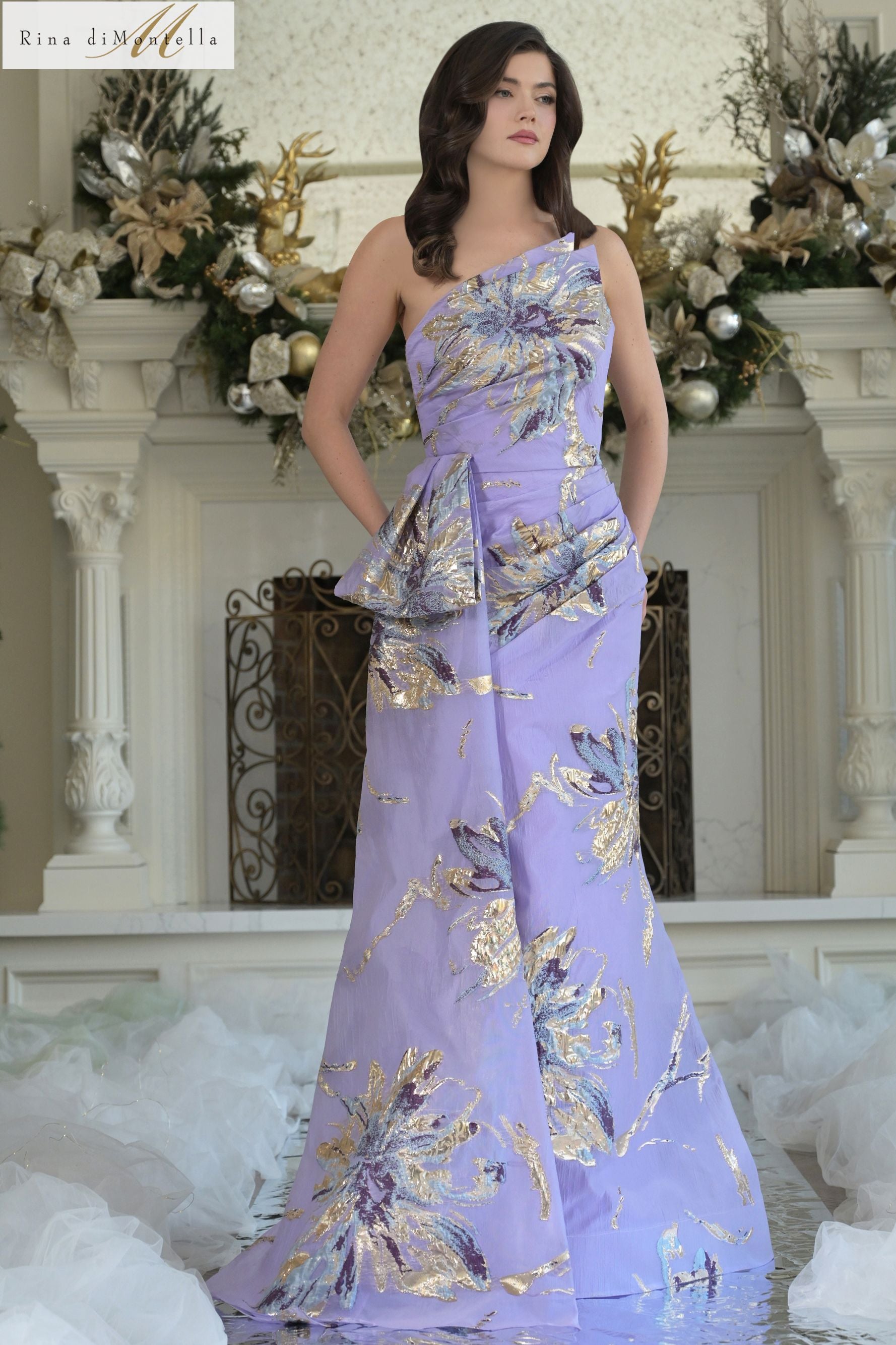 Rina Di Montella -RD3233 Organza Jacquard One shoulder Prom Gown