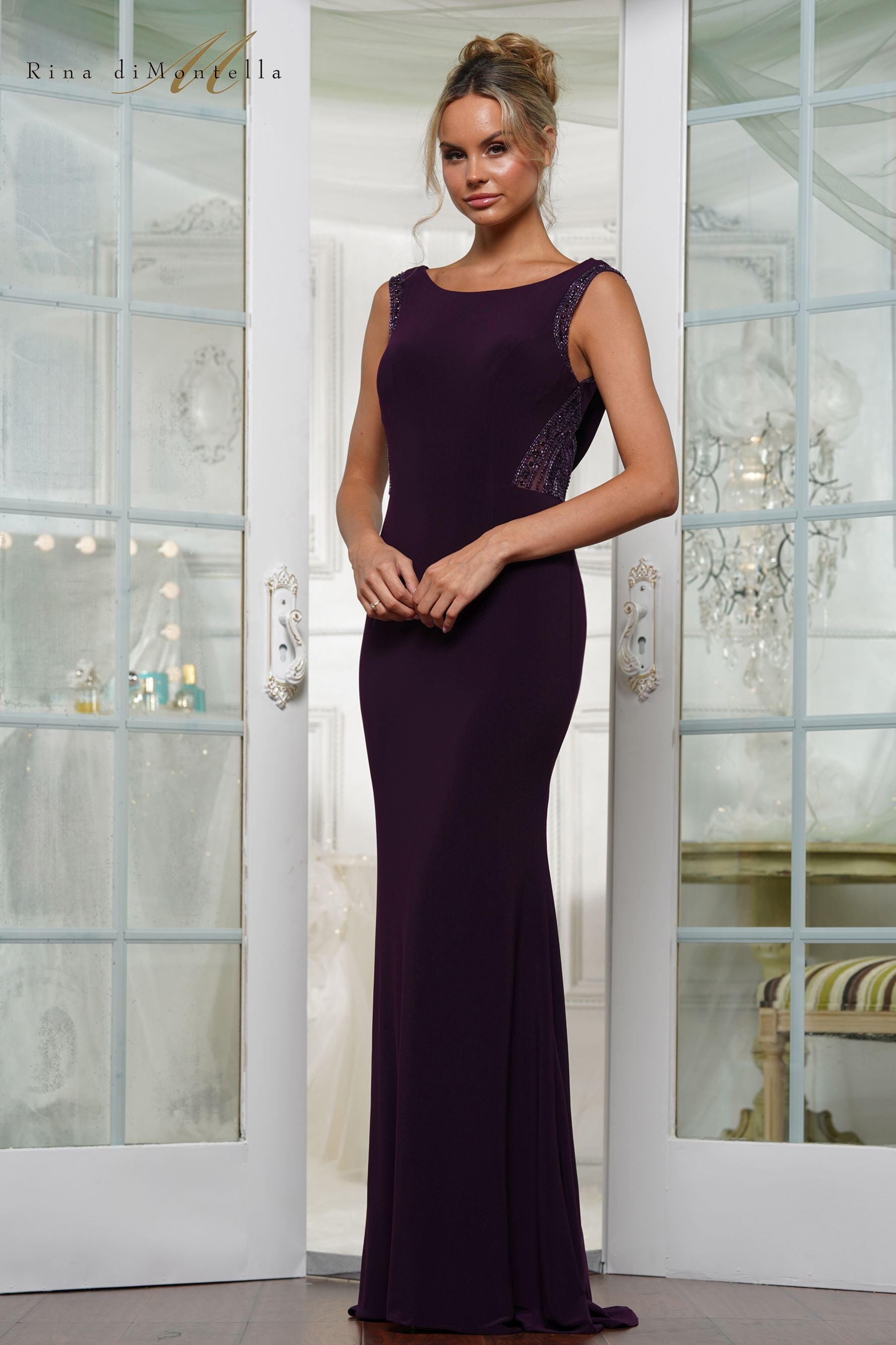 aubergine prom dress Aubergine Spaghetti Straps Prom Dress with Split
