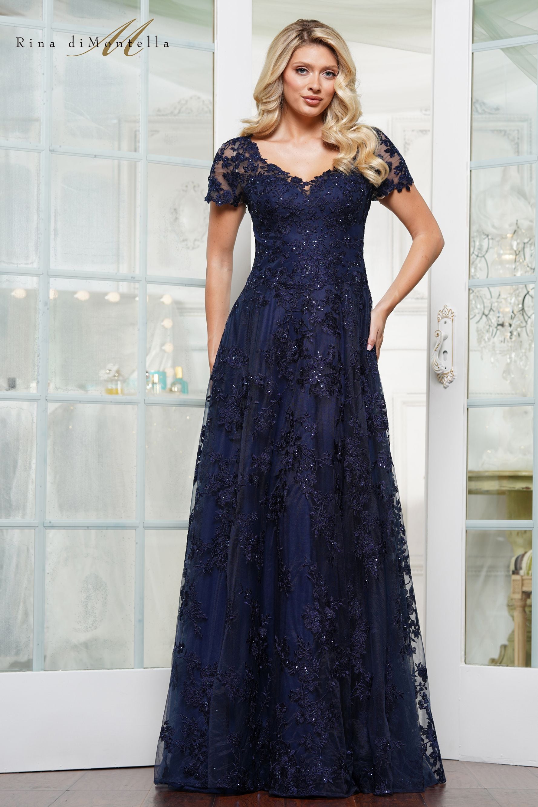 Rina Di Montella -RD3248 Beaded Illusion A-line Gown